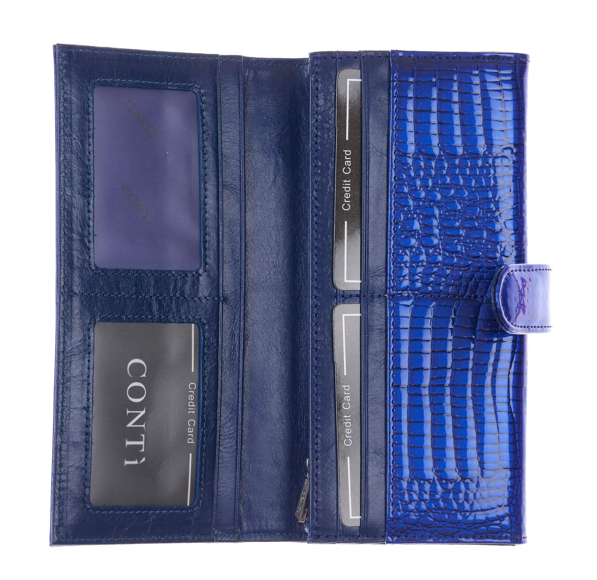 MELISSA : portafogli donna in pelle laccata, colore : BLU, Made in Italy