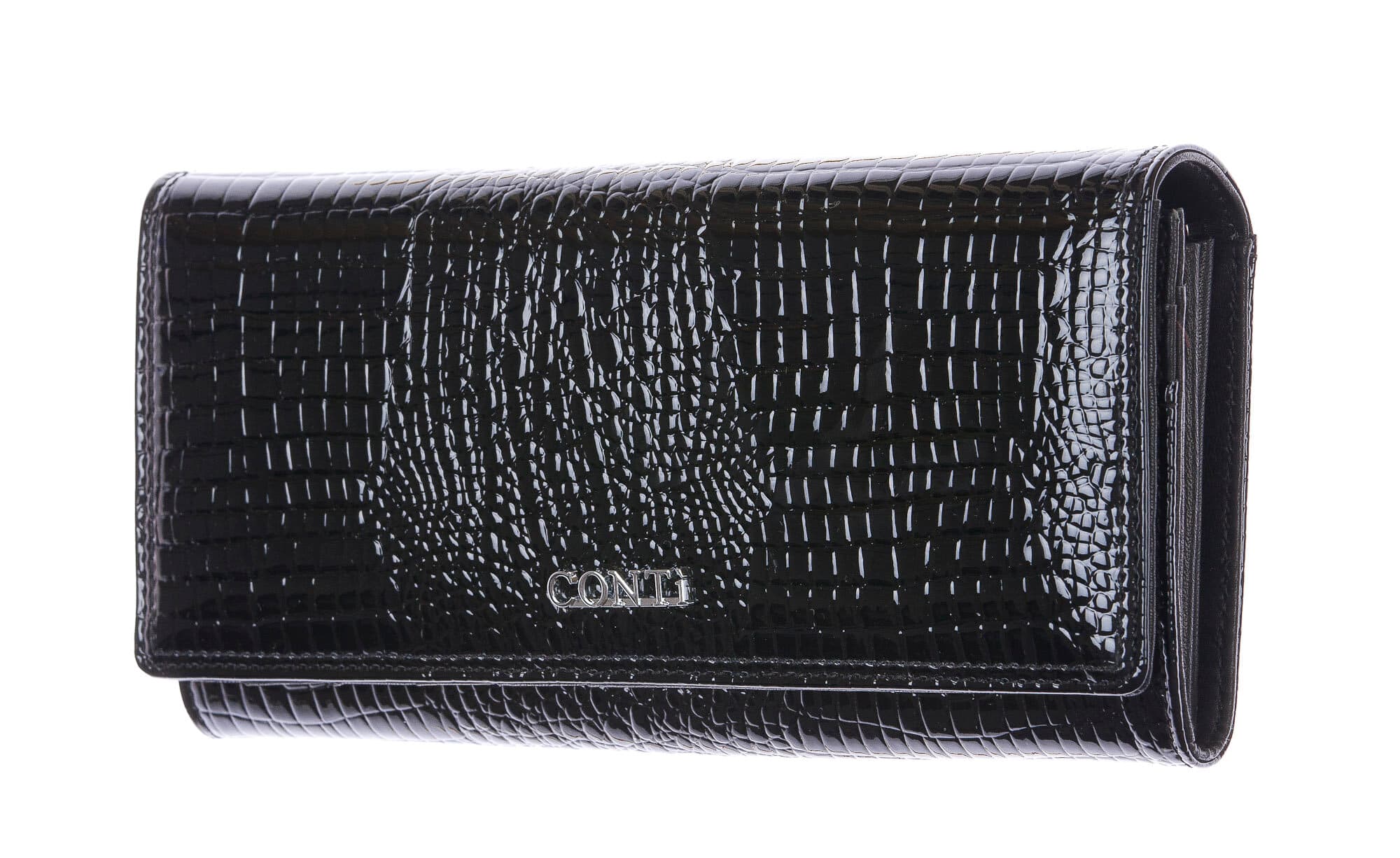 DAFNE : portafoglio donna in pelle laccata, colore : NERO, Made in Italy (Portafoglio)
