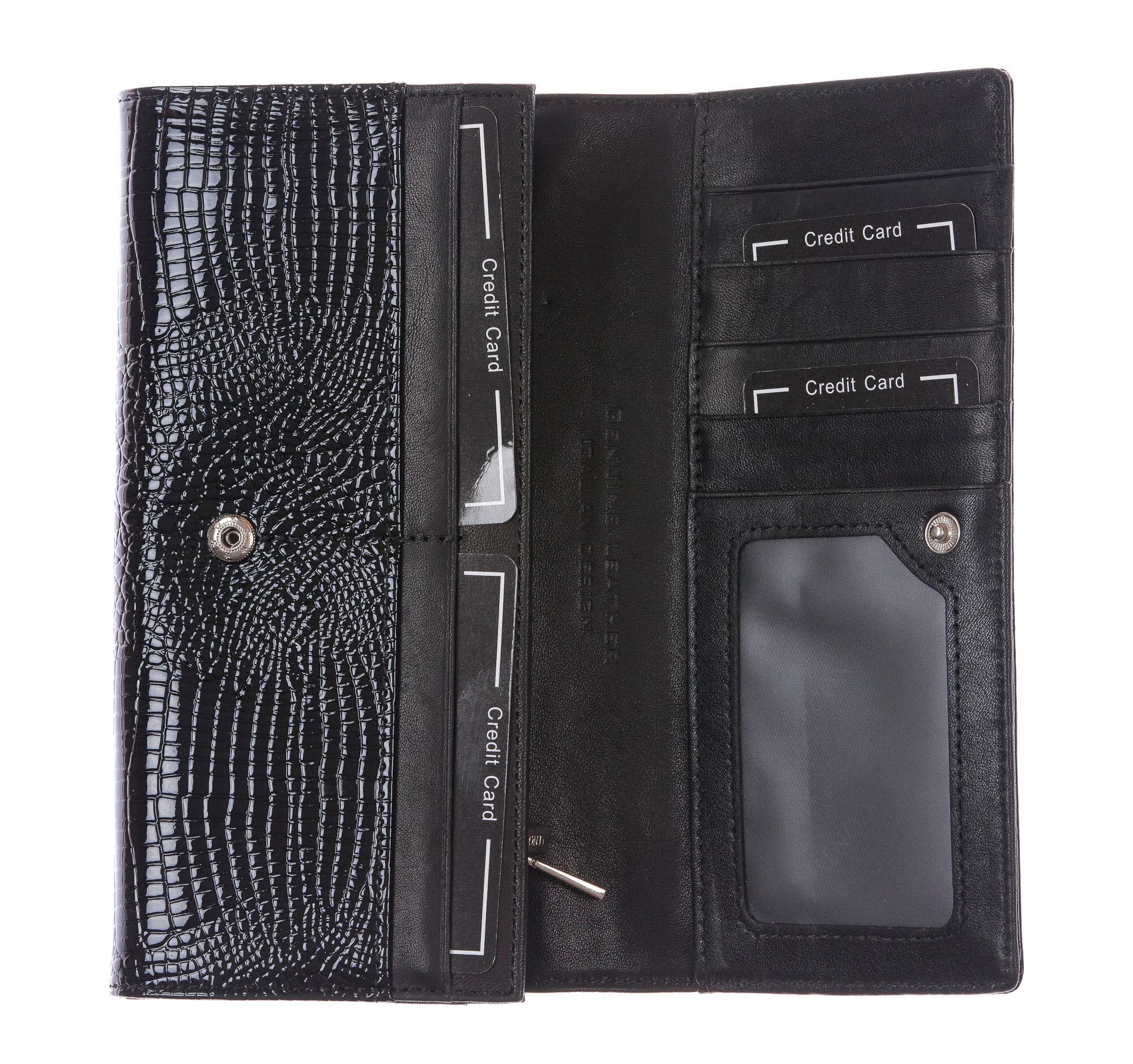 DAFNE : portafoglio donna in pelle laccata, colore : NERO, Made in Italy (Portafoglio)
