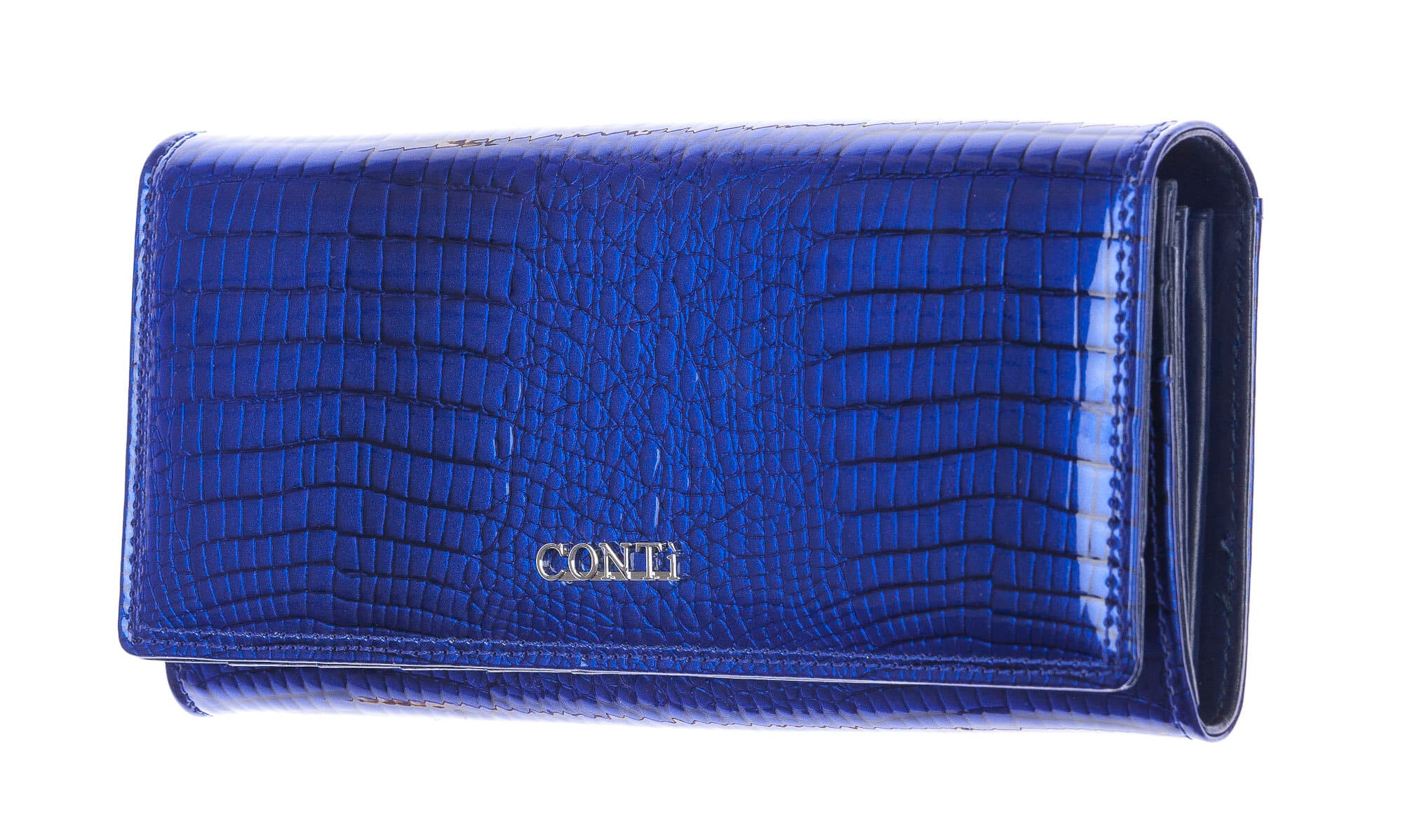 DAFNE : portafoglio donna pelle laccata, colore : BLU, Made in Italy