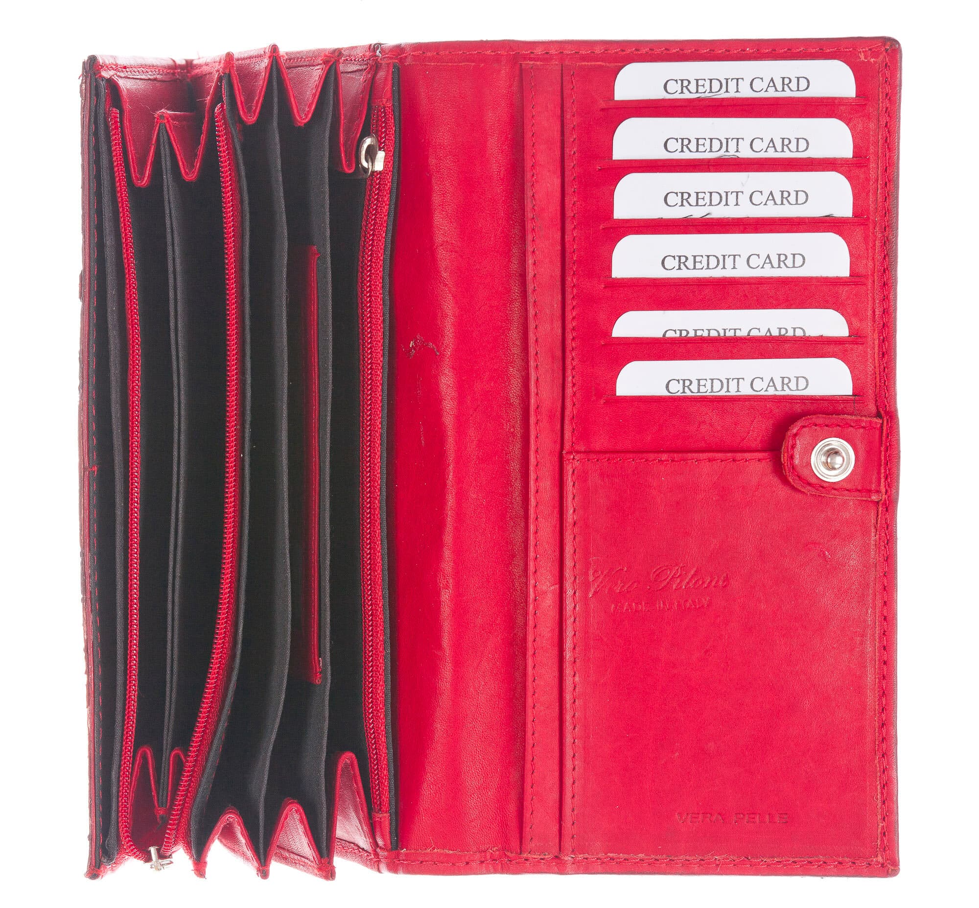 GIRASOLE : portafoglio donna in pelle di pitone, colore : ROSSO, Made in Italy