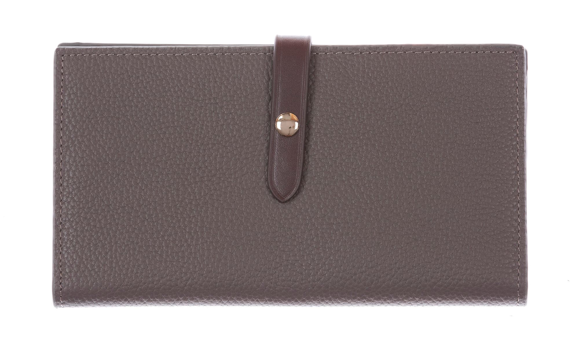 ABELIA : portafoglio donna, pelle morbida, super sottile, colore: TAUPE / TESTAMORO, Made in Italy (Portafoglio
