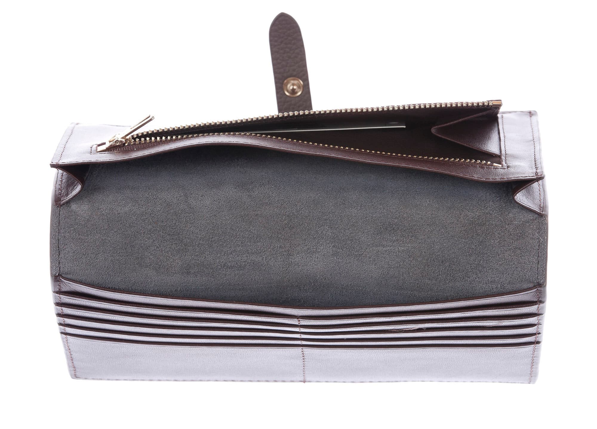 ABELIA : portafoglio donna, pelle morbida, super sottile, colore: TAUPE / TESTAMORO, Made in Italy (Portafoglio