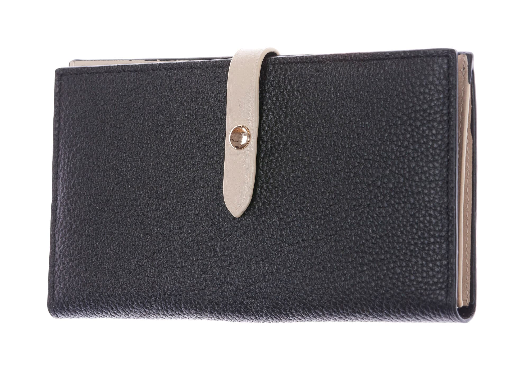 ABELIA : portafoglio donna, pelle morbida, super sottile, colore: NERO / BEIGE, Made in Italy (Portafoglio)
