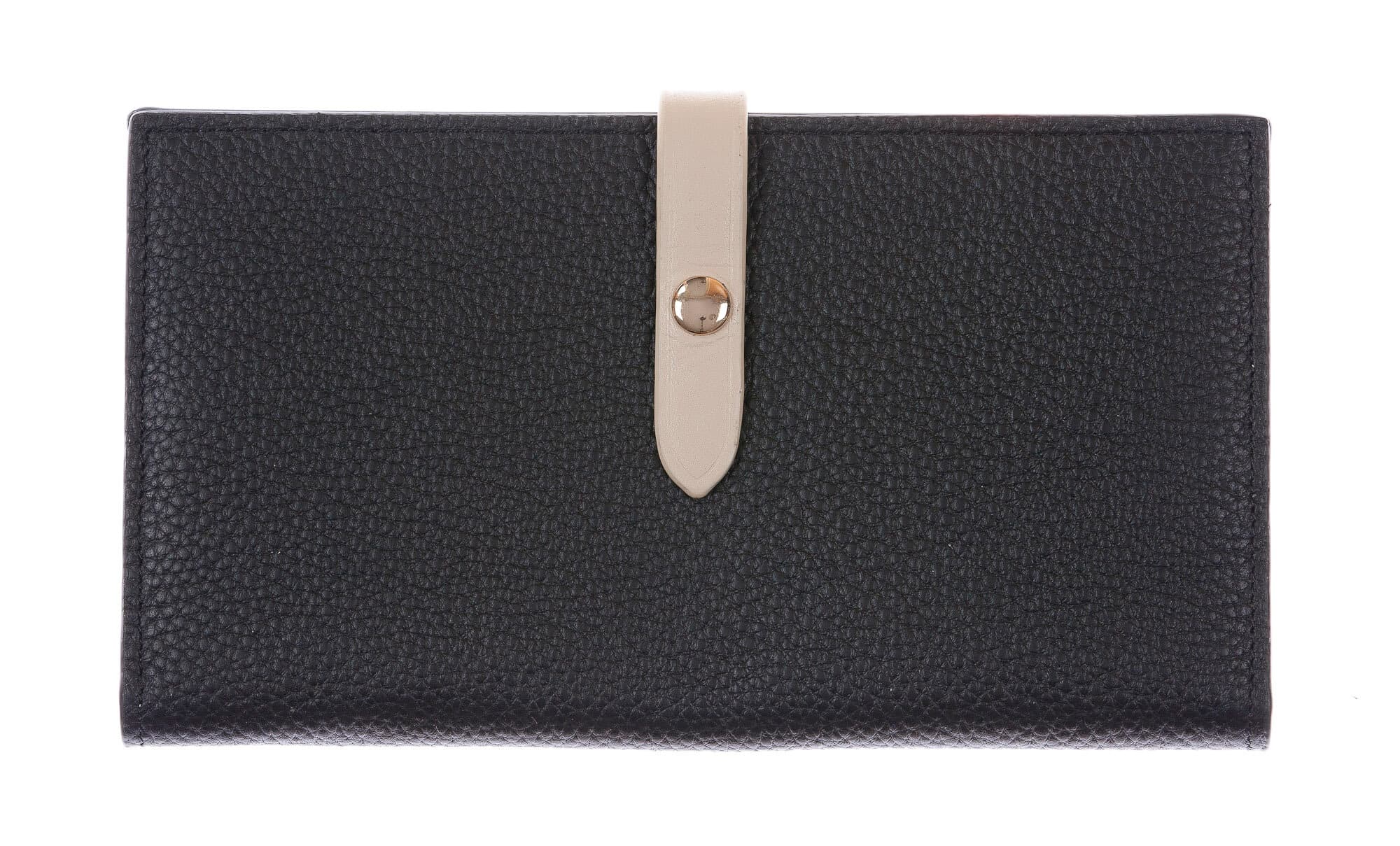 ABELIA : portafoglio donna, pelle morbida, super sottile, colore: NERO / BEIGE, Made in Italy (Portafoglio)