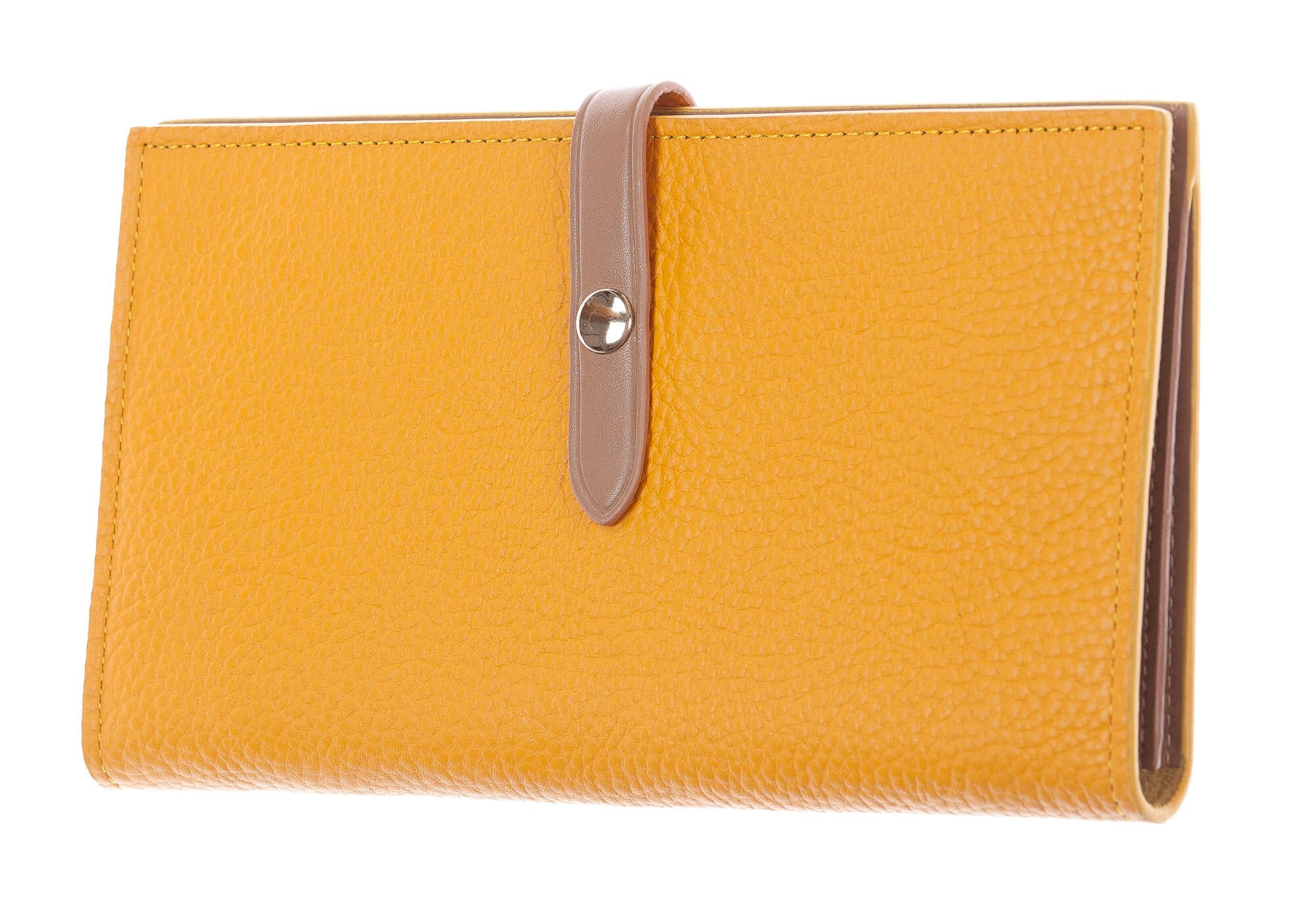 ABELIA : portafoglio donna, pelle morbida, super sottile, colore : GIALLO / TAUPE, Made in Italy