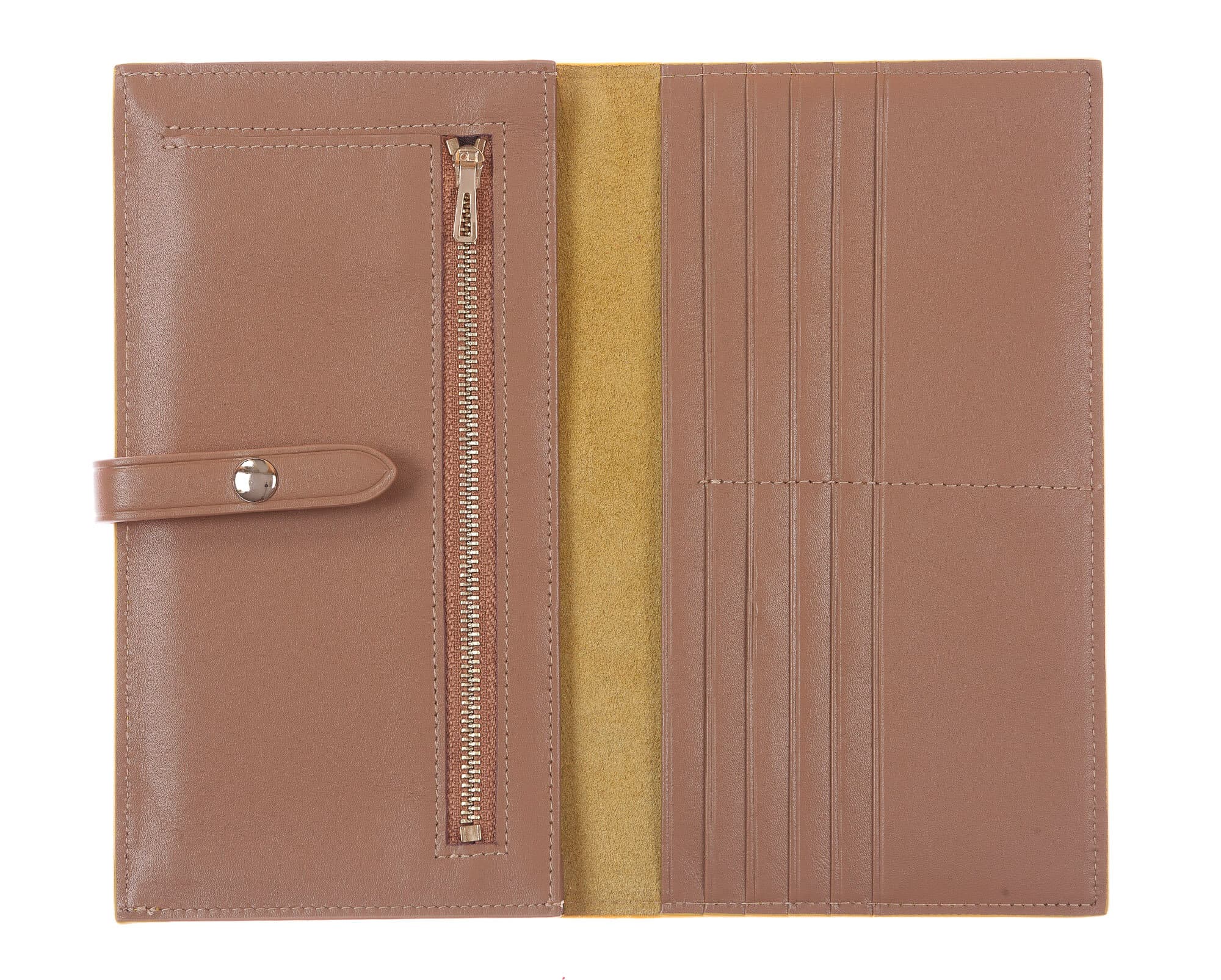ABELIA : portafoglio donna, pelle morbida, super sottile, colore : GIALLO / TAUPE, Made in Italy