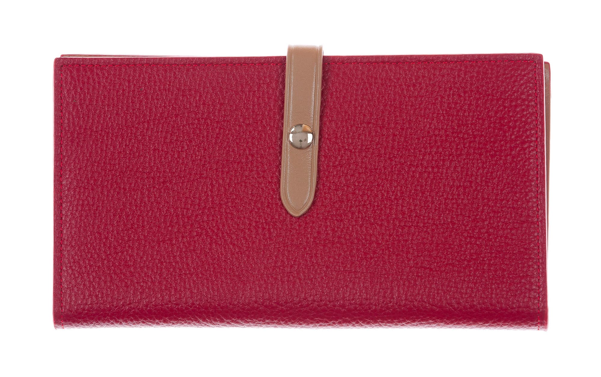 ABELIA : portafoglio donna, pelle morbida, super sottile, colore : ROSSO / TAUPE, Made in Italy