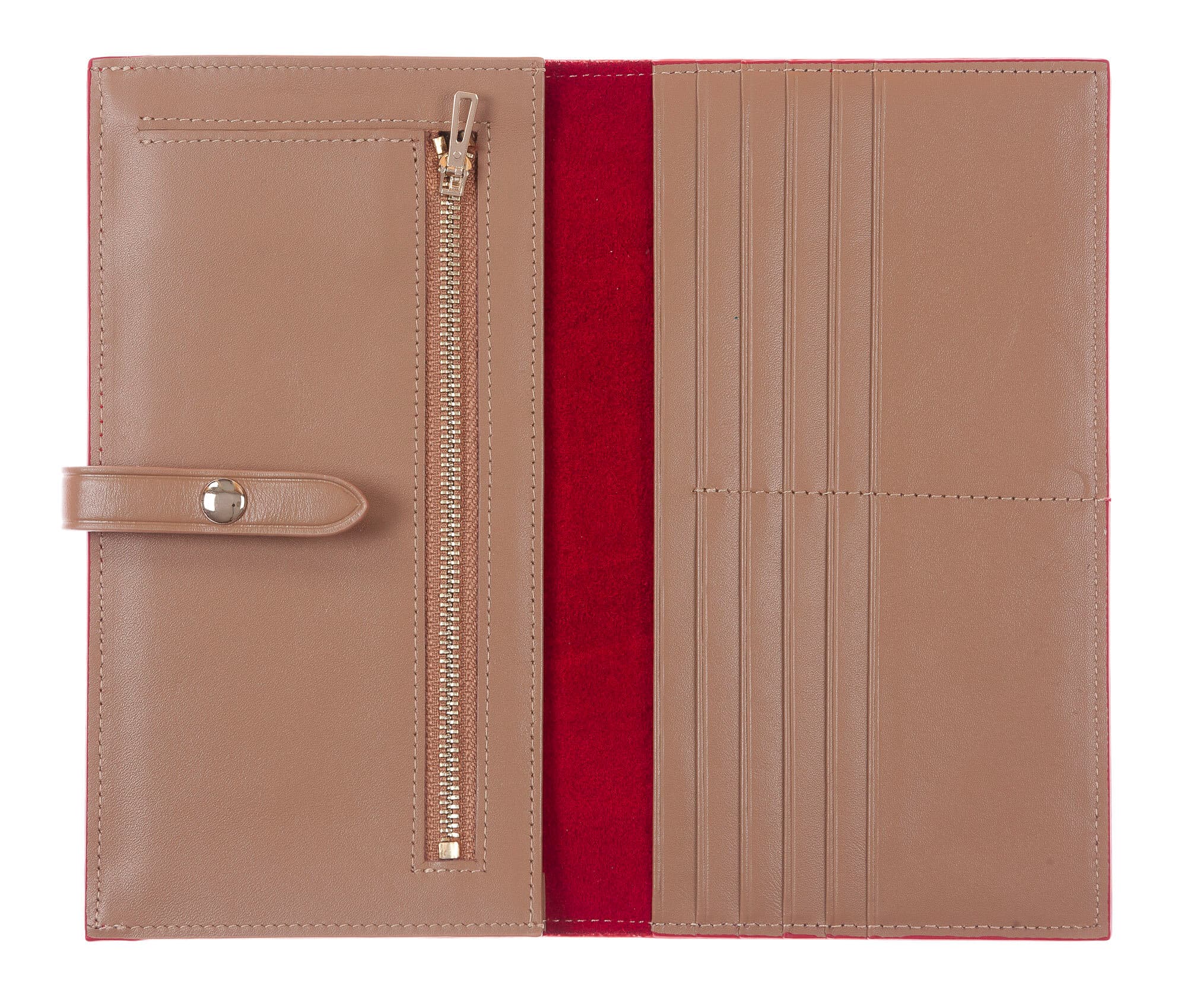 ABELIA : portafoglio donna, pelle morbida, super sottile, colore : ROSSO / TAUPE, Made in Italy