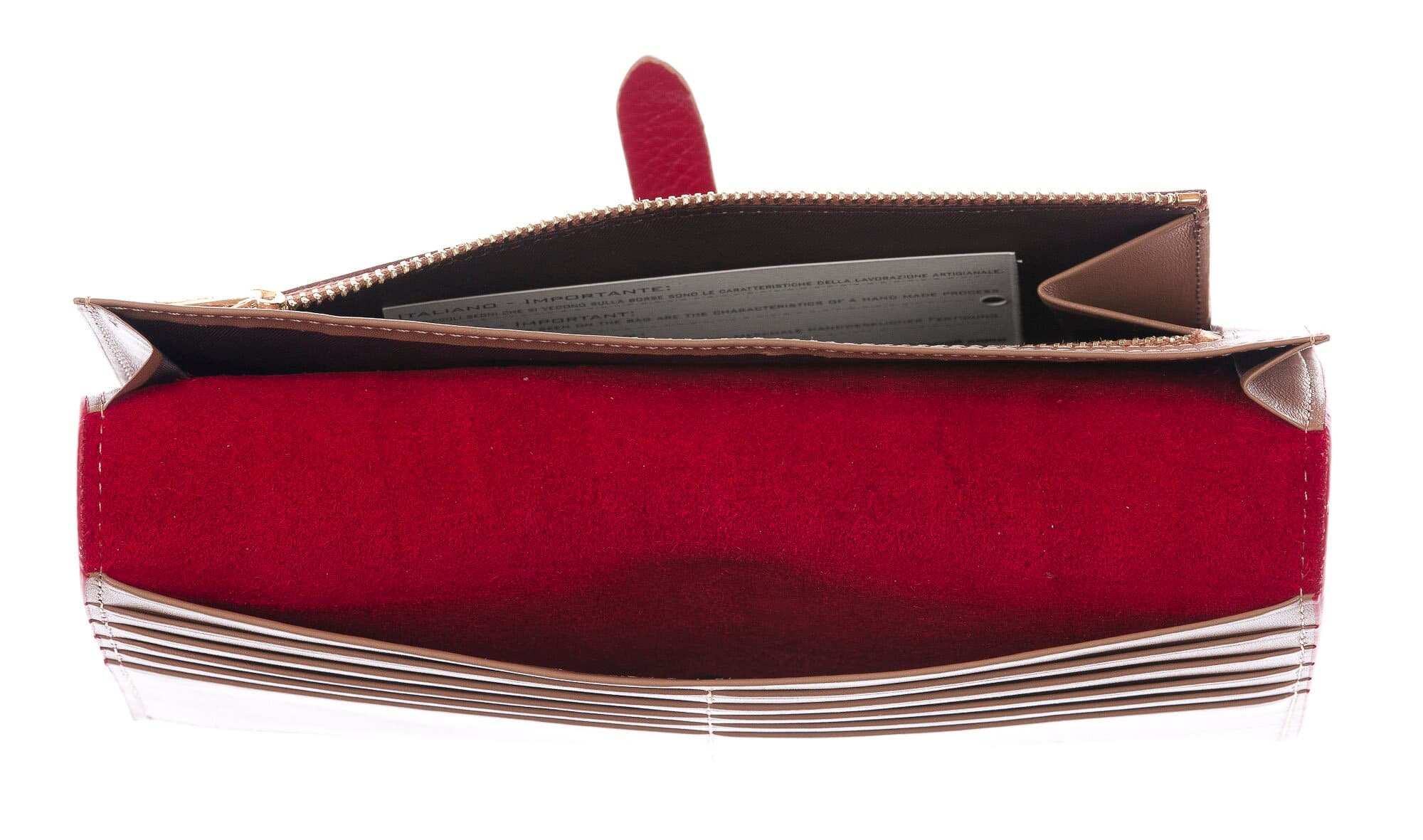 ABELIA : portafoglio donna, pelle morbida, super sottile, colore : ROSSO / TAUPE, Made in Italy