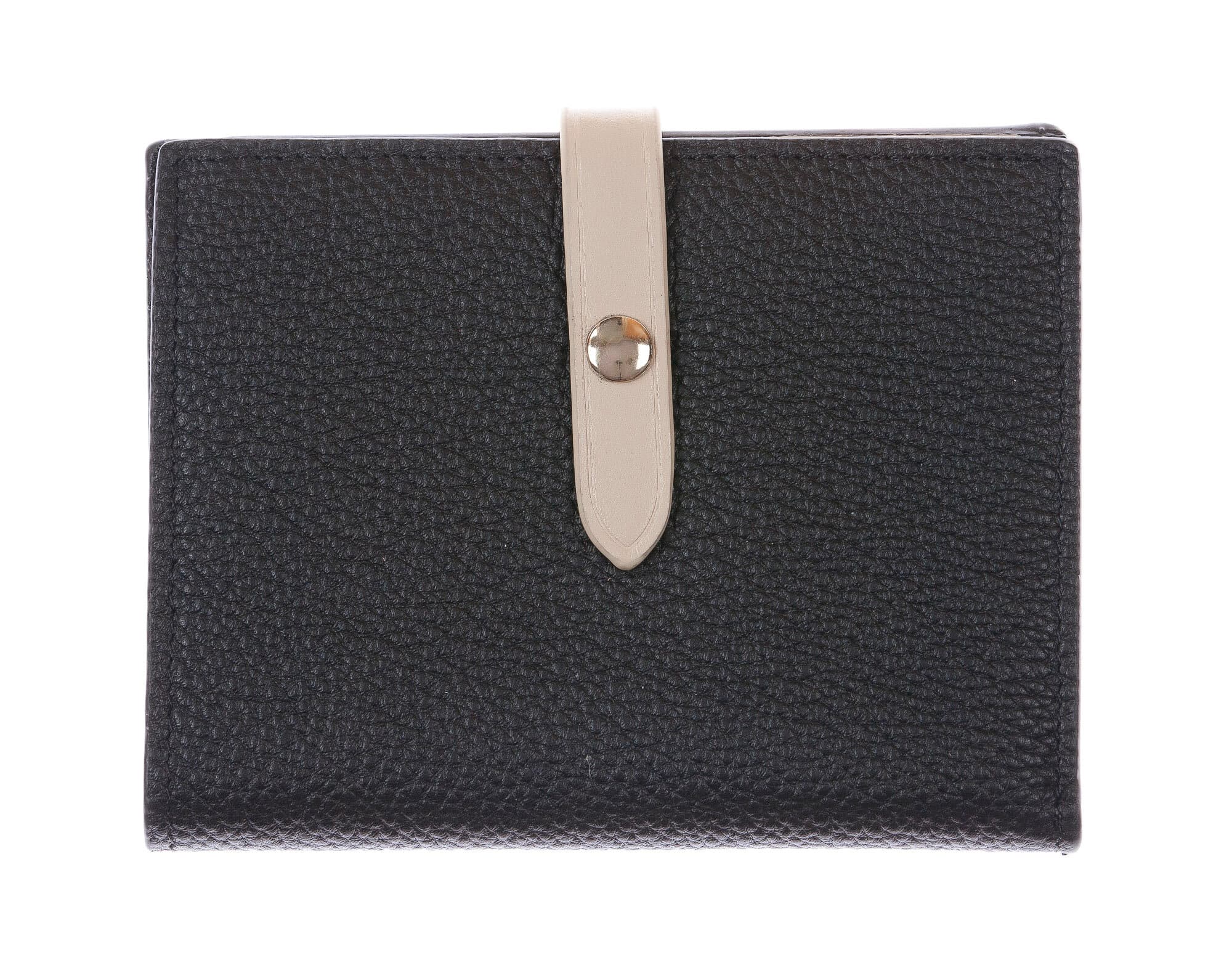 ABELIA MINI : portafoglio donna, pelle morbida, super sottile, colore : NERO / BEIGE, Made in Italy (Portafoglio