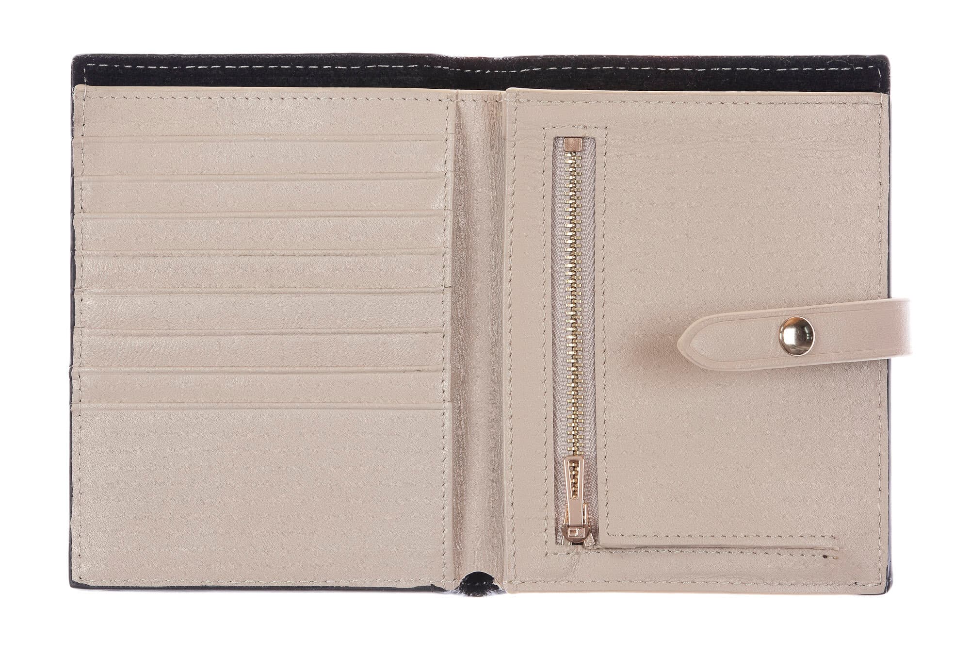 ABELIA MINI : portafoglio donna, pelle morbida, super sottile, colore : NERO / BEIGE, Made in Italy (Portafoglio