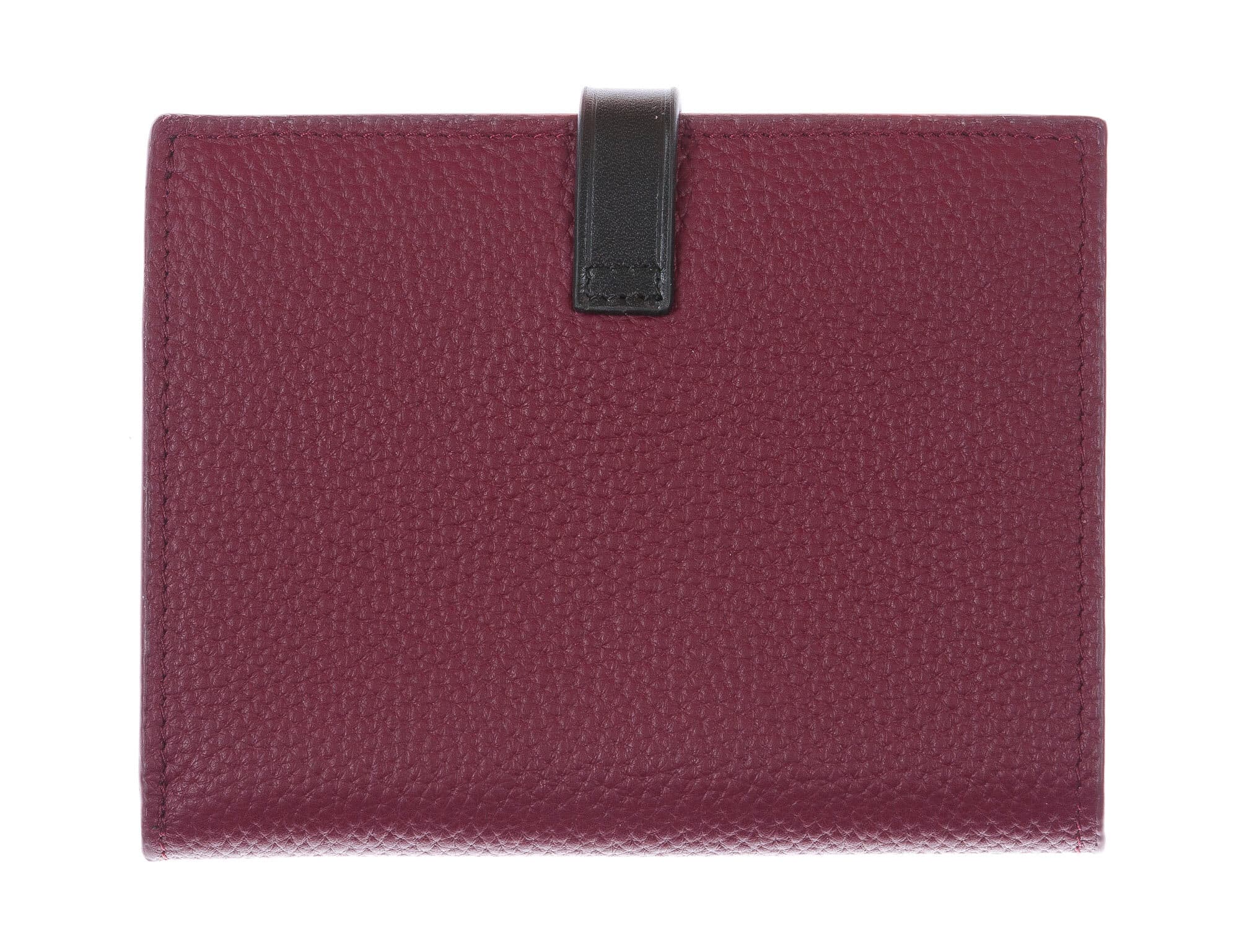 ABELIA MINI : portafoglio donna, pelle morbida, super sottile, colore : PRUGNA / NERO, Made in Italy (Portafoglio