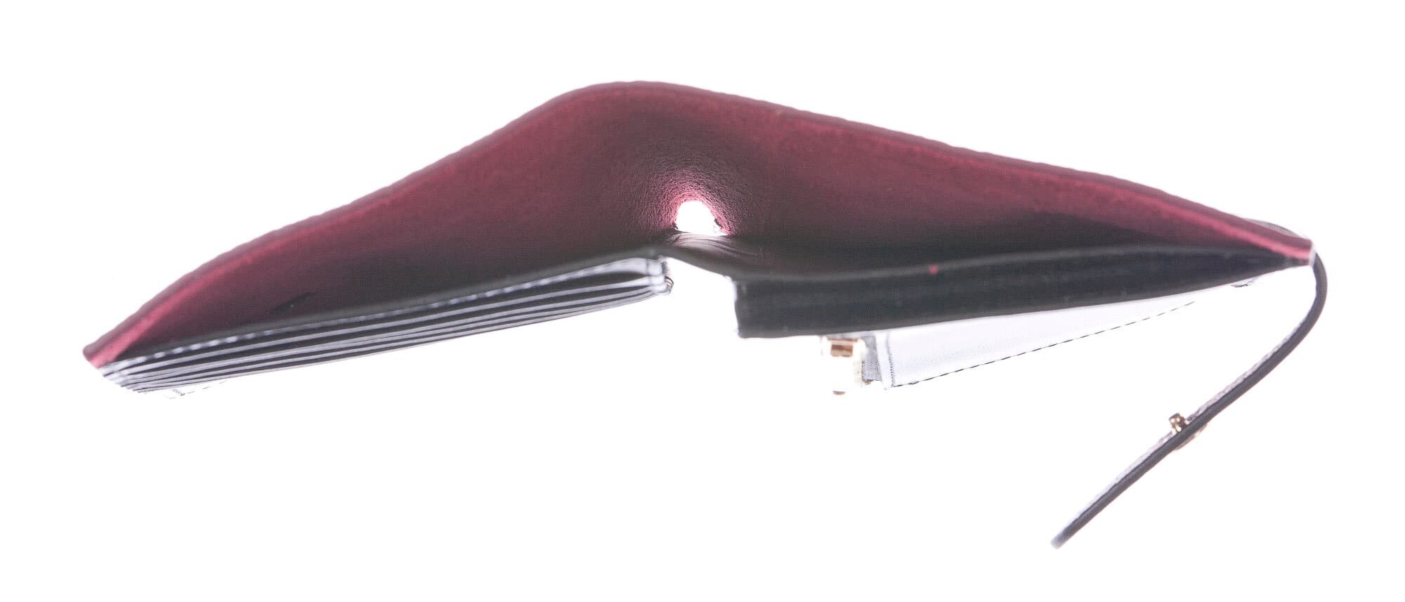 ABELIA MINI : portafoglio donna, pelle morbida, super sottile, colore : PRUGNA / NERO, Made in Italy (Portafoglio