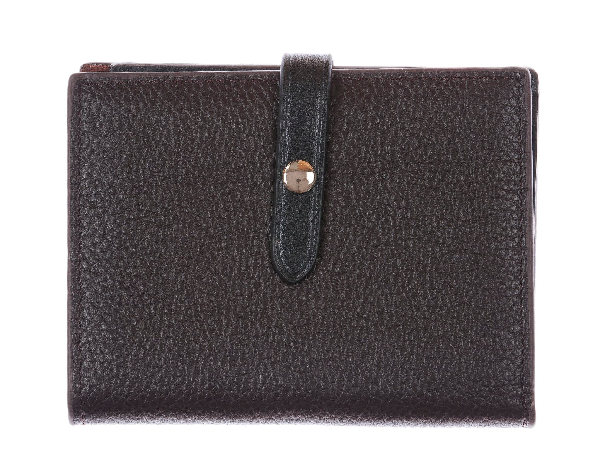 ABELIA MINI : portafoglio donna, pelle morbida, super sottile, colore : TESTA MORO / NERO, Made in Italy (Portafoglio