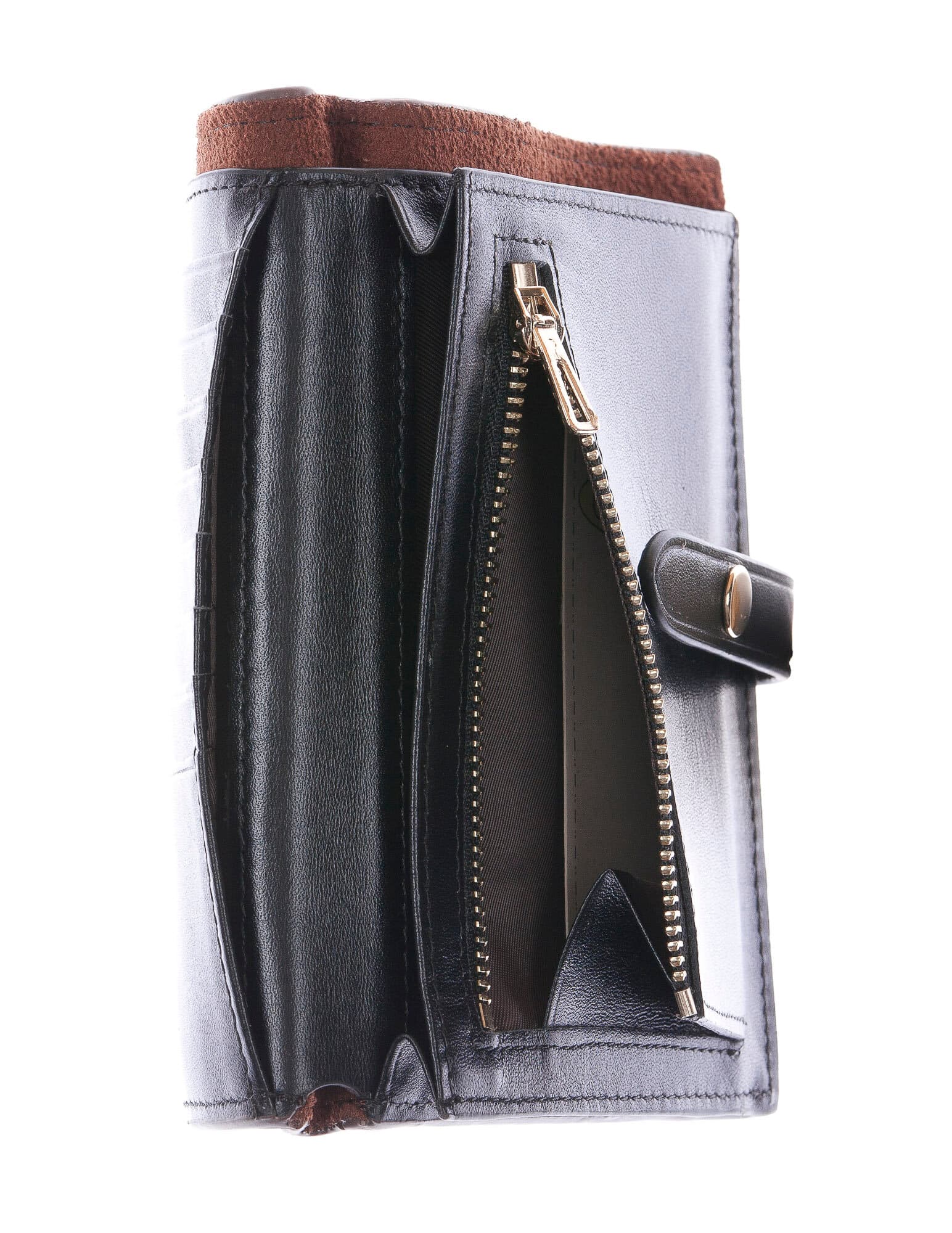 ABELIA MINI : portafoglio donna, pelle morbida, super sottile, colore : TESTA MORO / NERO, Made in Italy (Portafoglio