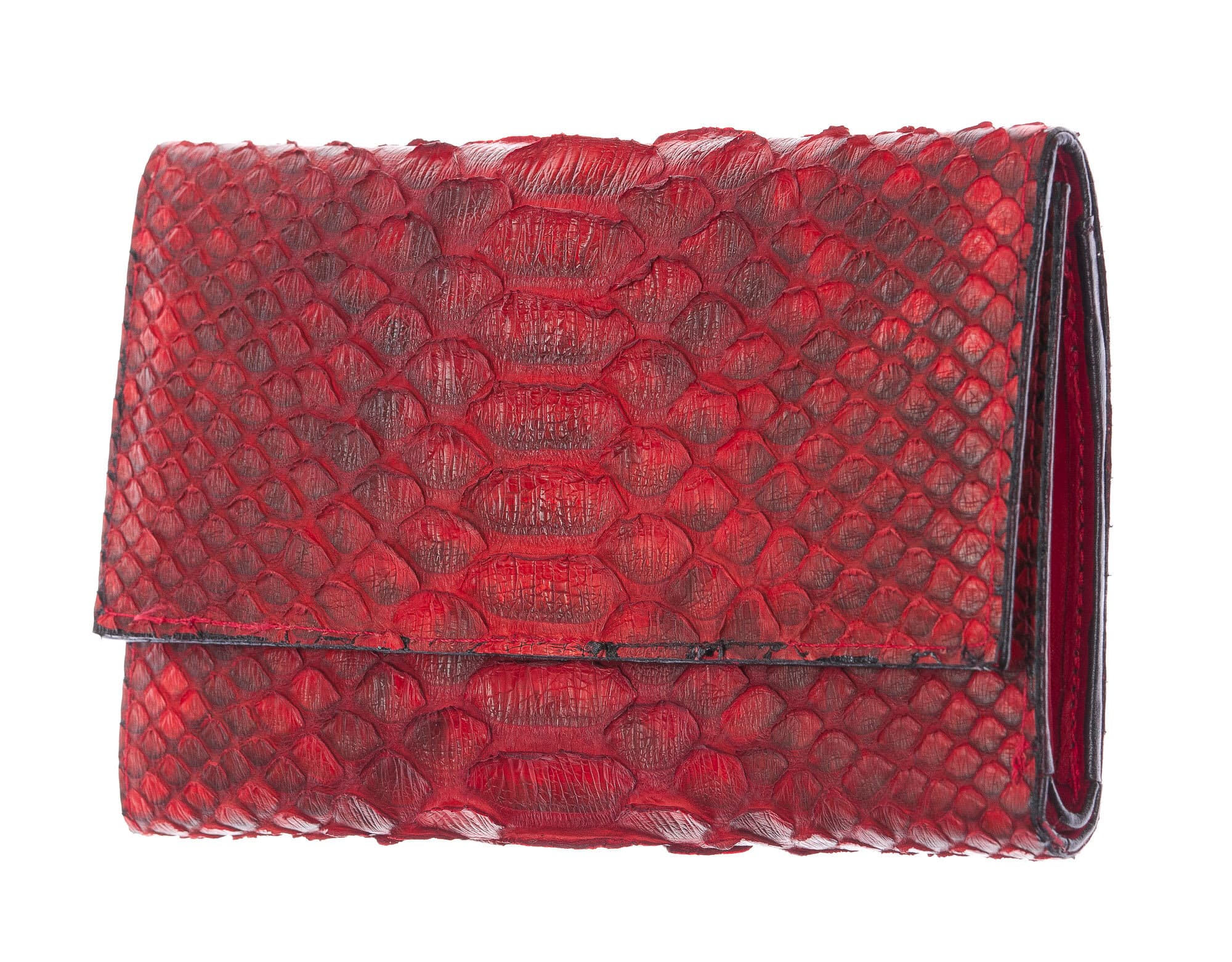  Genuine python skin wallet for woman GERBERA, CITES, RED colour, SANTINI, MADE IN ITALY