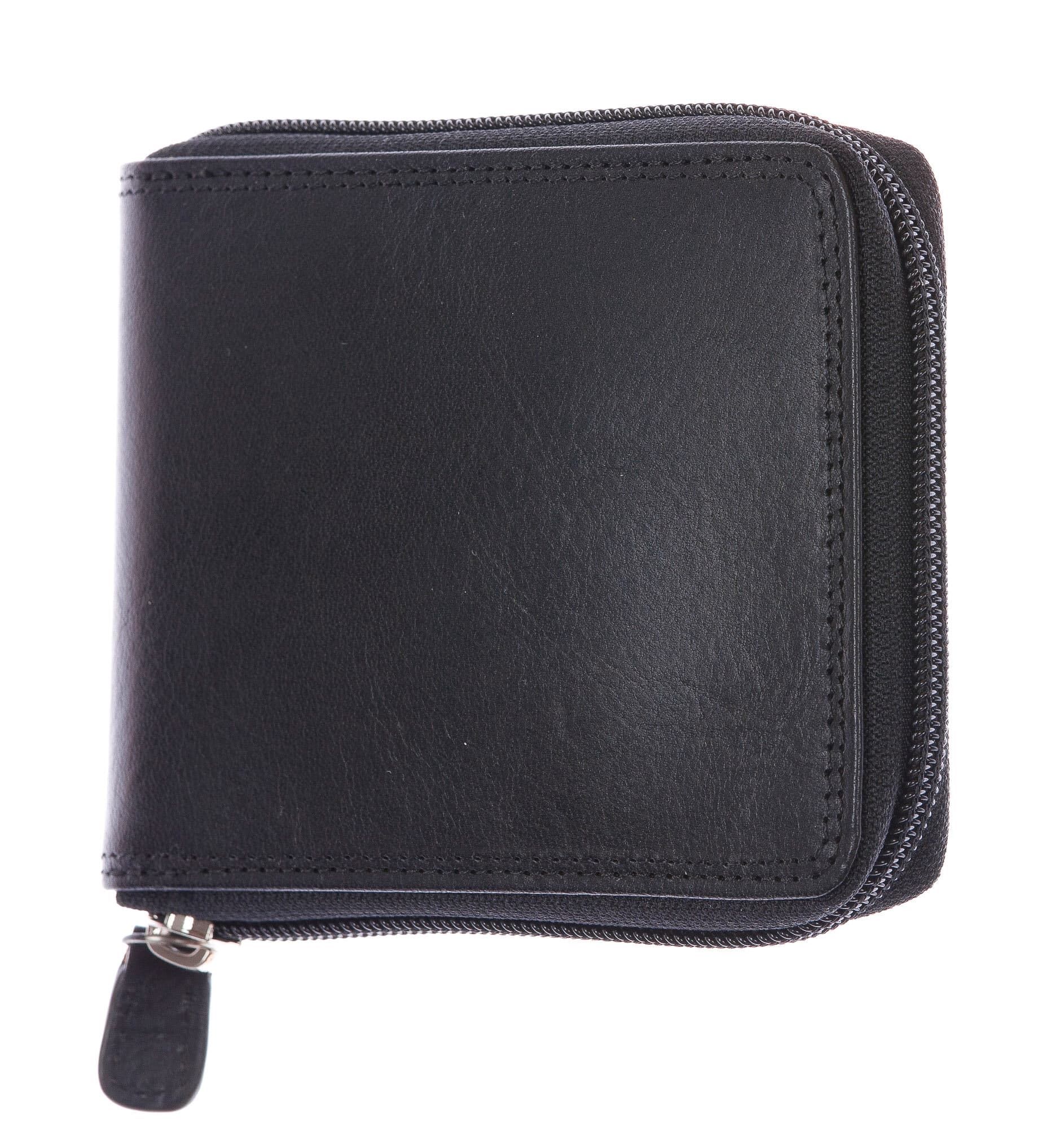 BENIN: portafoglio uomo a zip in cuoio, colore: NERO, Made in Italy