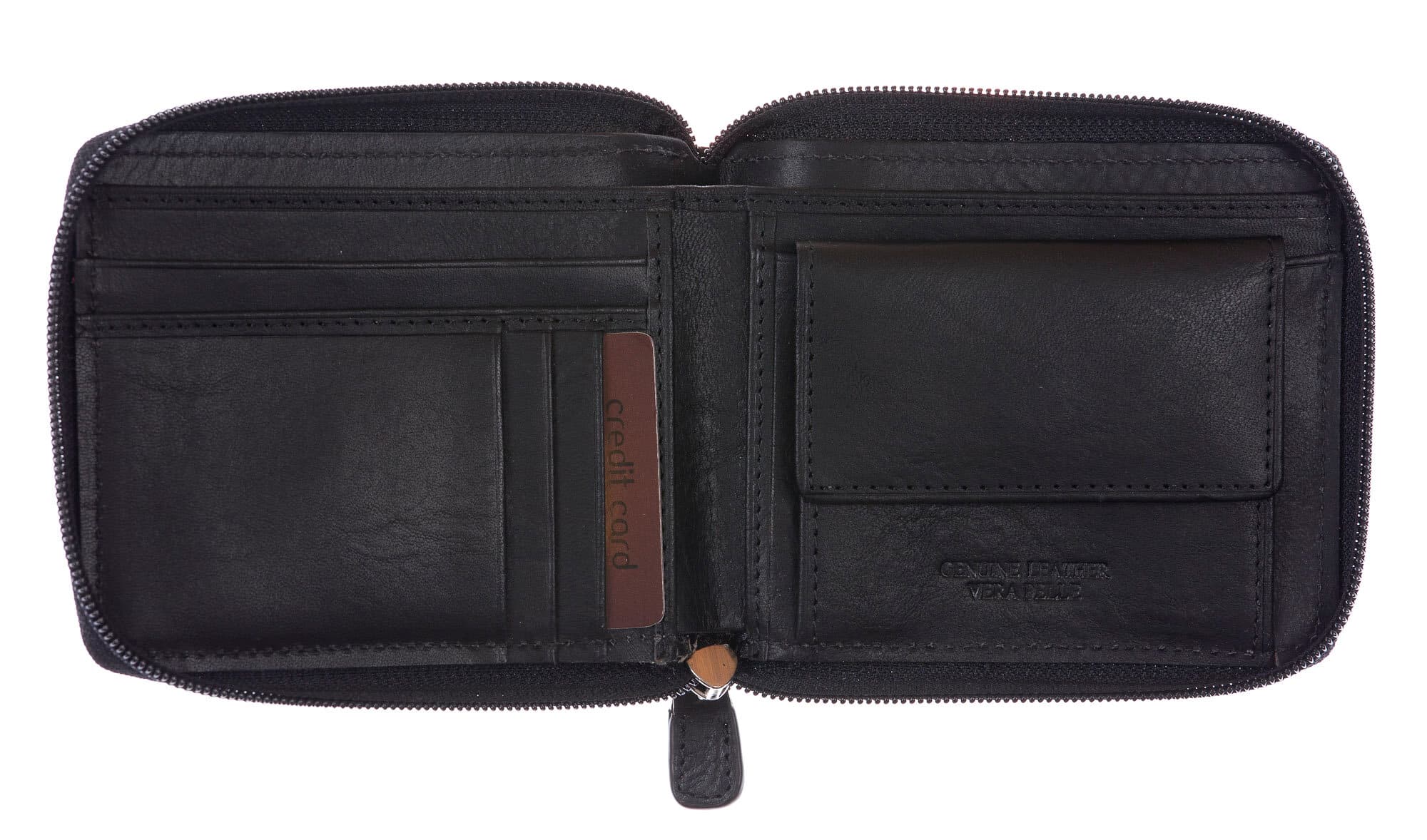 BENIN: portafoglio uomo a zip in cuoio, colore: NERO, Made in Italy (Portafoglio)