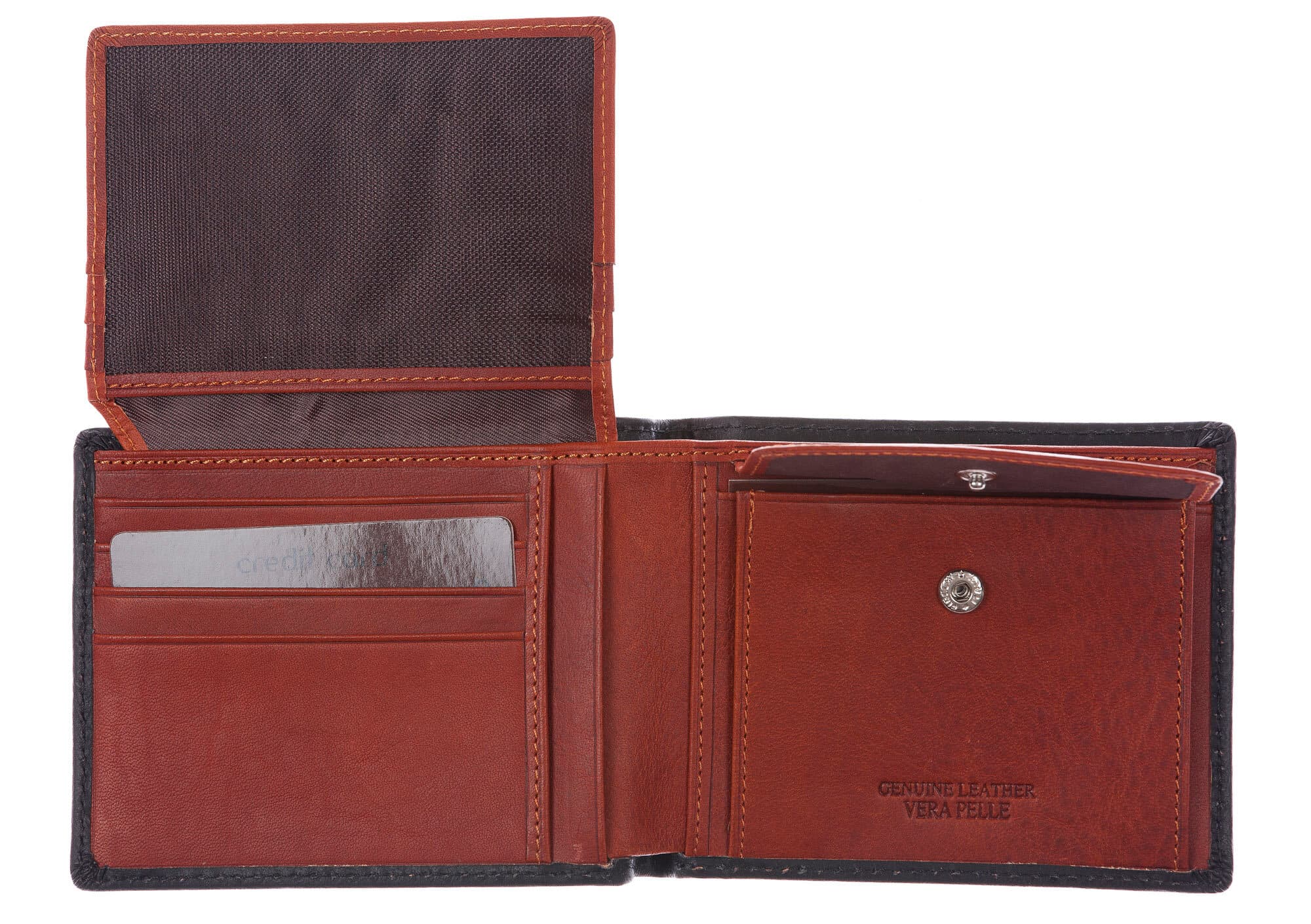 LAOS: portafoglio uomo in cuoio, colore: NERO / MIELE, Made in Italy