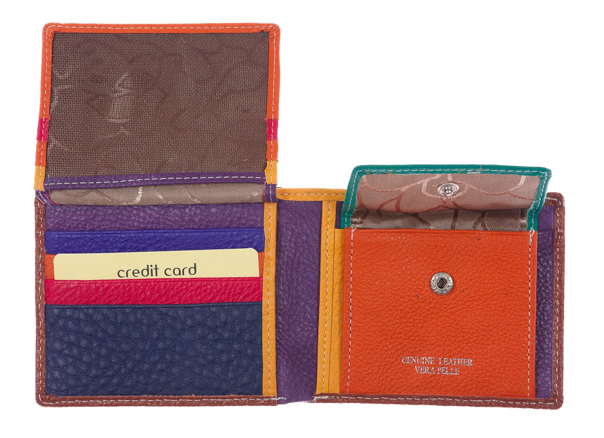 SLOVACCHIA MINI: portafoglio uomo, medio-piccolo, colore: MARRONE / MULTICOLOR, Made in Italy (Portafoglio