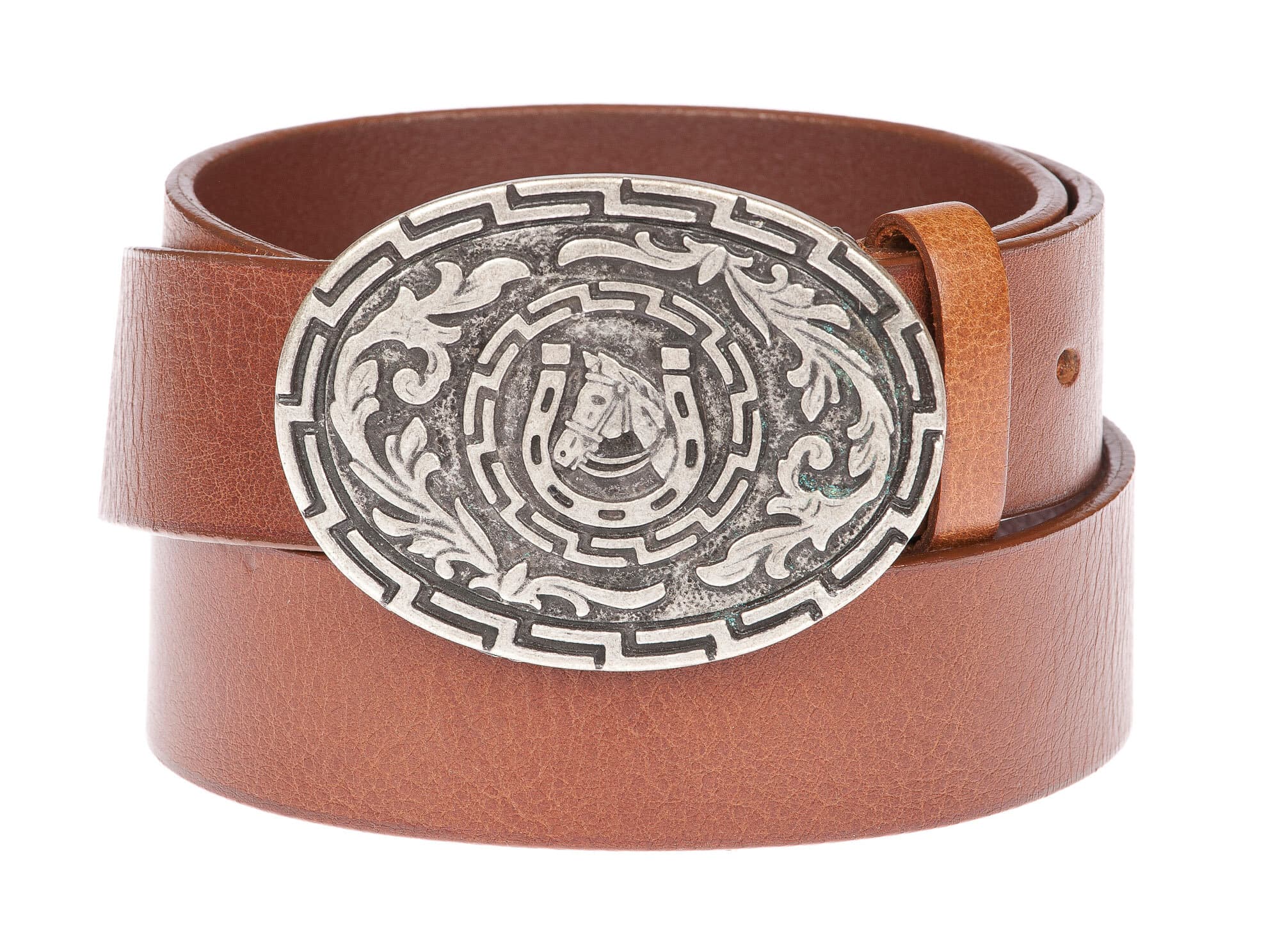 Cintura in vera pelle da uomo AUSTIN - FERRO DI CAVALLO, colore MARRONE, fibbia speciale, CHIAROSCURO, Made in Italy