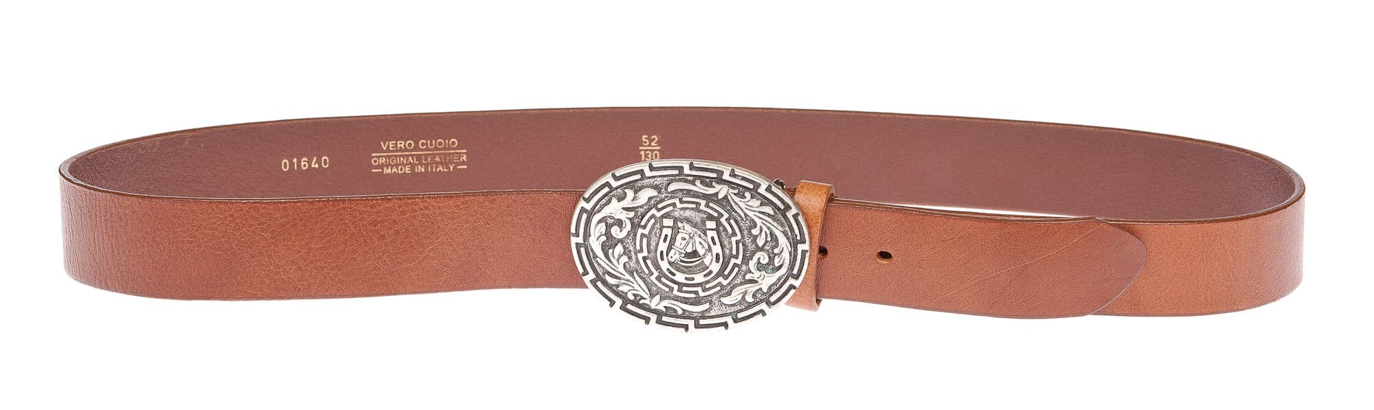 Cintura in vera pelle da uomo AUSTIN - FERRO DI CAVALLO, colore MARRONE, fibbia speciale, CHIAROSCURO, Made in Italy