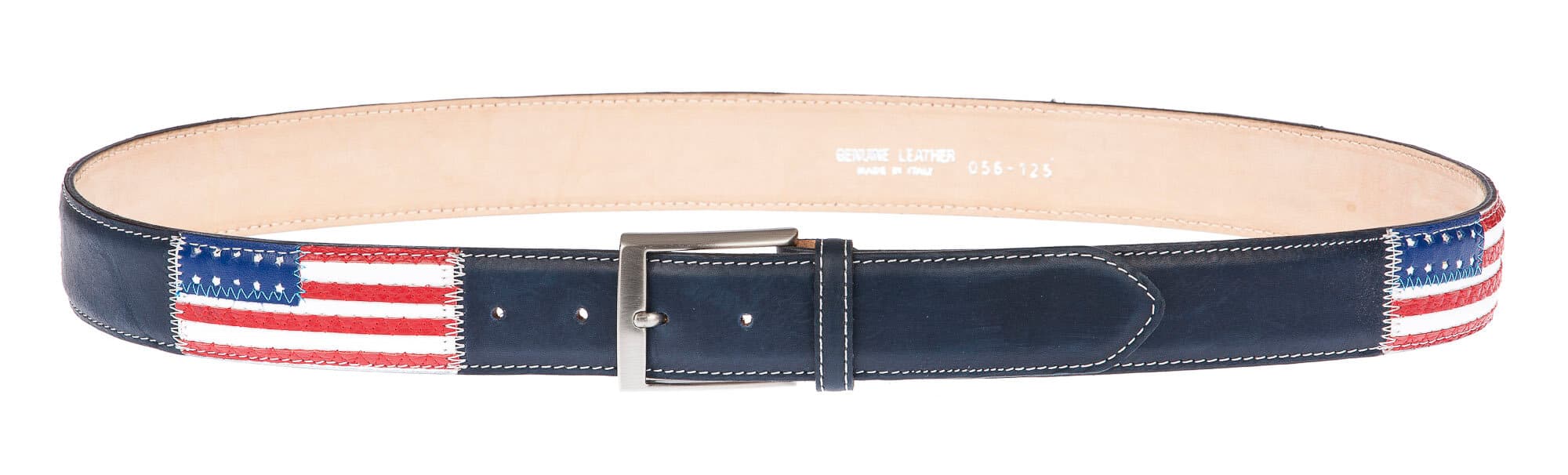 WASHINGTON: cintura uomo in cuoio, bandiere, colore: BLU / MULTICOLOR, Made in Italy (Cintura)