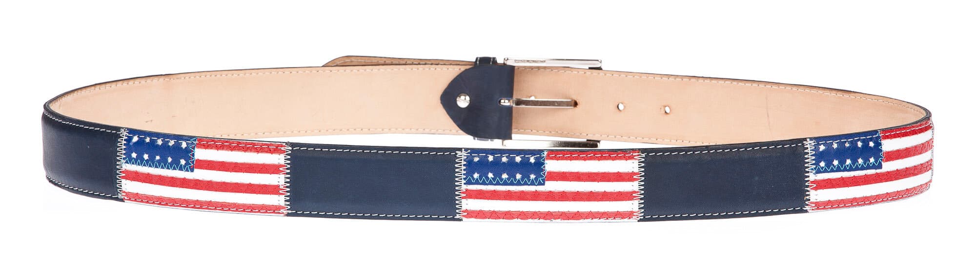WASHINGTON: cintura uomo in cuoio, bandiere, colore: BLU / MULTICOLOR, Made in Italy (Cintura)