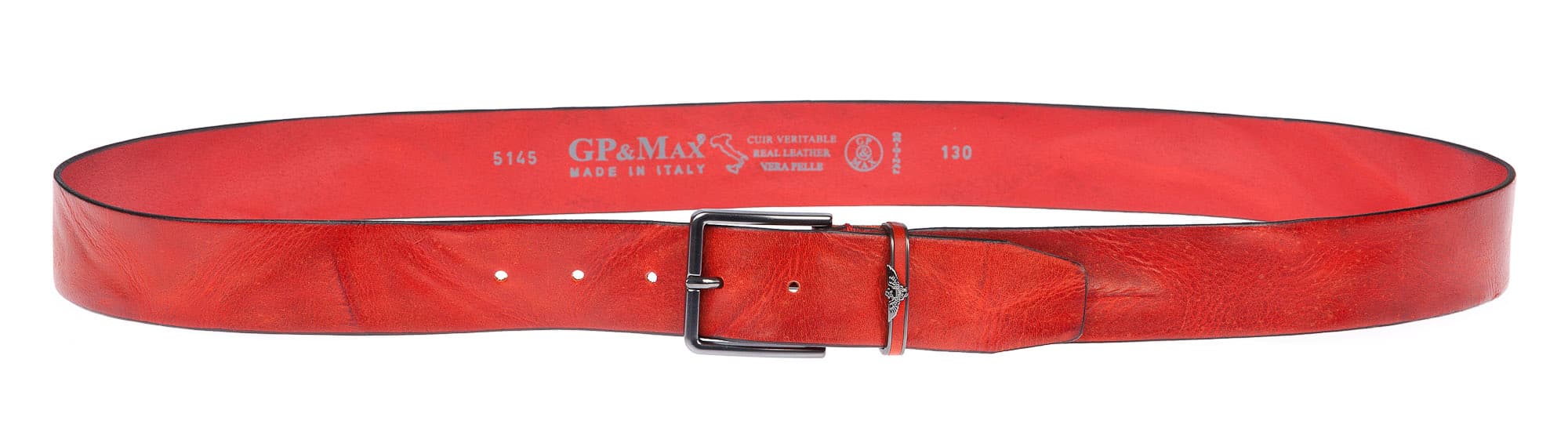 AQUILA: cintura uomo in cuoio, effetto drappeggio, colore : ROSSO, Made in Italy (Cintura)