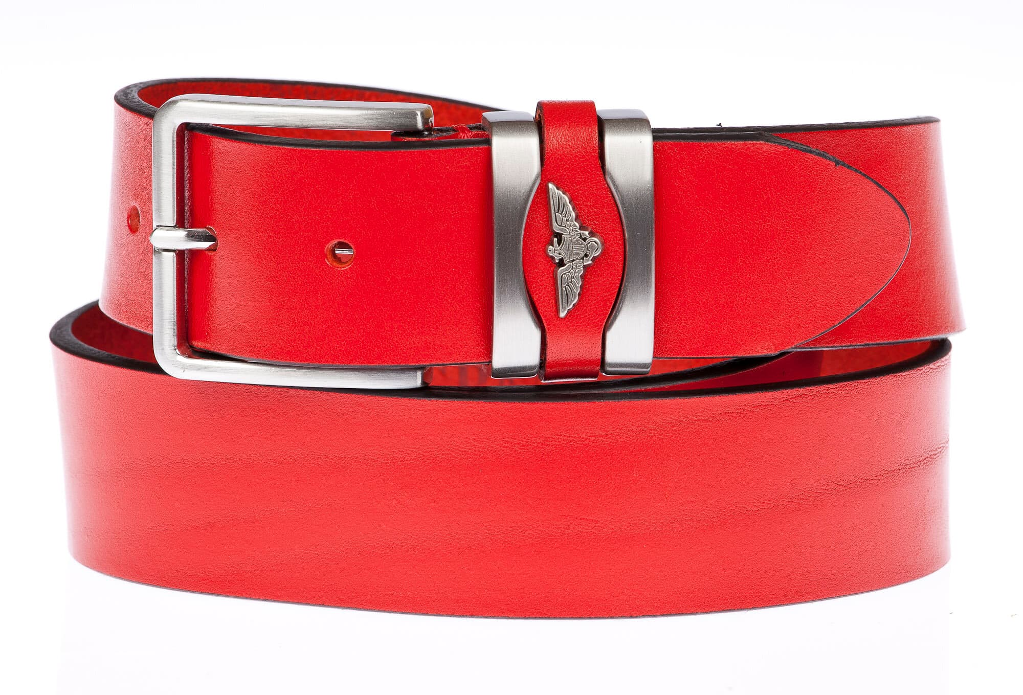 PORTLAND: cintura uomo / donna in cuoio, altezza 3 cm, colore: ROSSO, Made in Italy