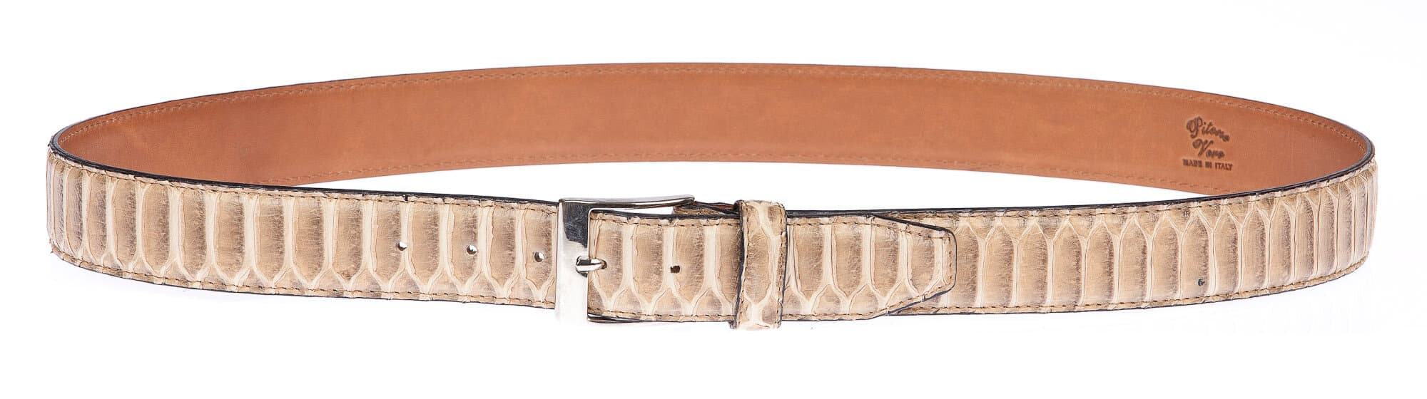 LUANDA: cintura uomo / donna in pitone, CITES, colore: BEIGE, Made in Italy
