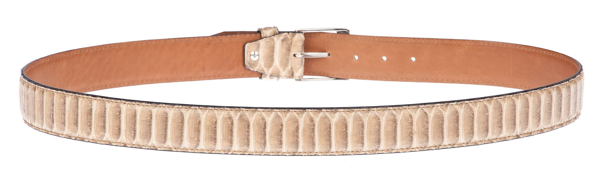 LUANDA: cintura uomo / donna in pitone, CITES, colore: BEIGE, Made in Italy