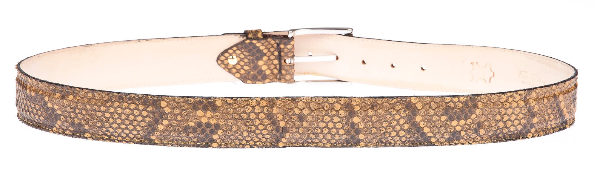 KAMPALA: cintura uomo / donna in pitone, CITES, colore: MARRONE, Made in Italy