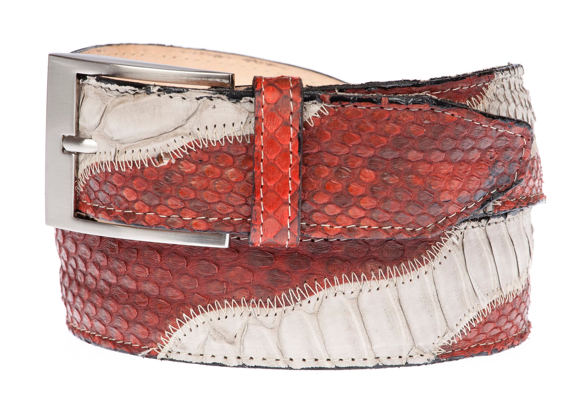 LAGOS: cintura uomo in pitone, CITES, colore: ROSSO / GRIGIO, Made in Italy