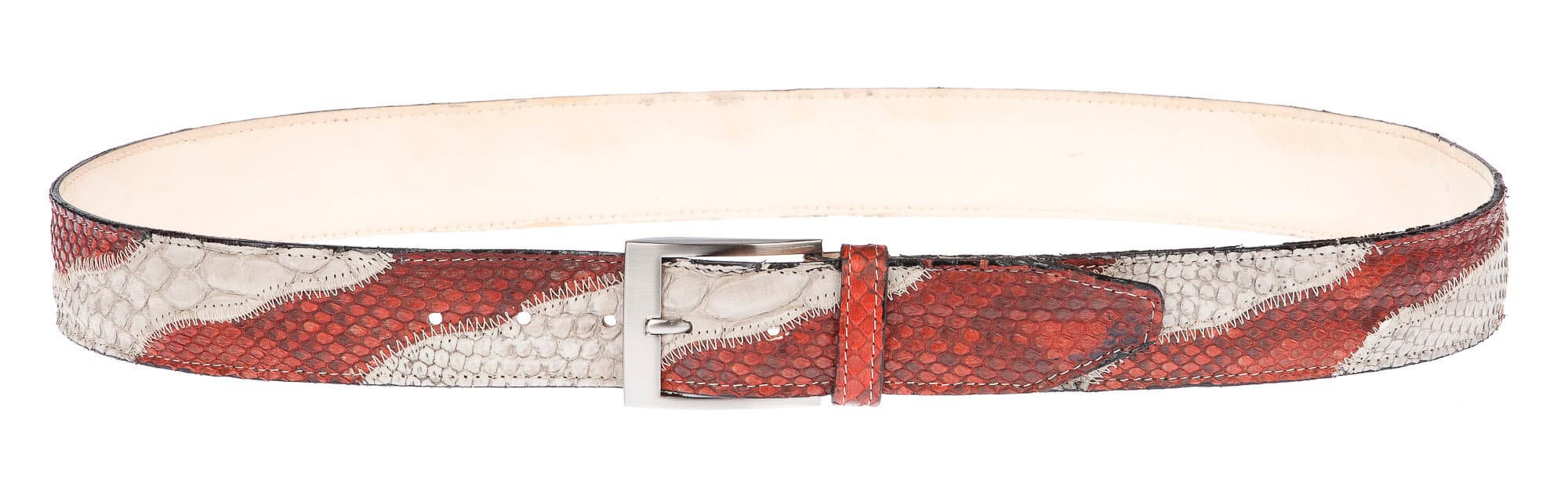 LAGOS: cintura uomo in pitone, CITES, colore: ROSSO / GRIGIO, Made in Italy