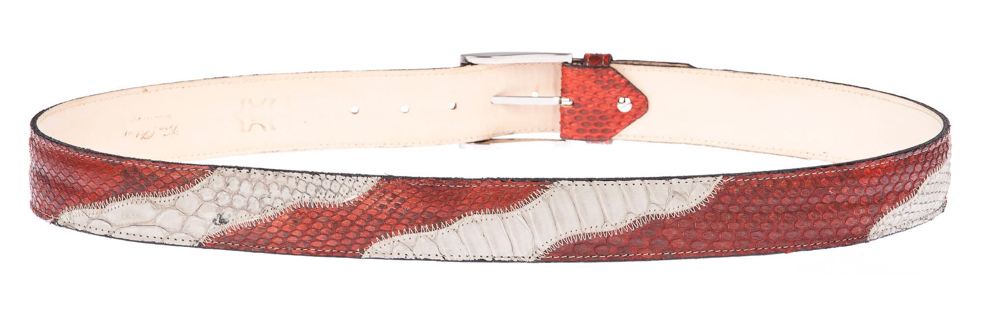 LAGOS: cintura uomo in pitone, CITES, colore: ROSSO / GRIGIO, Made in Italy
