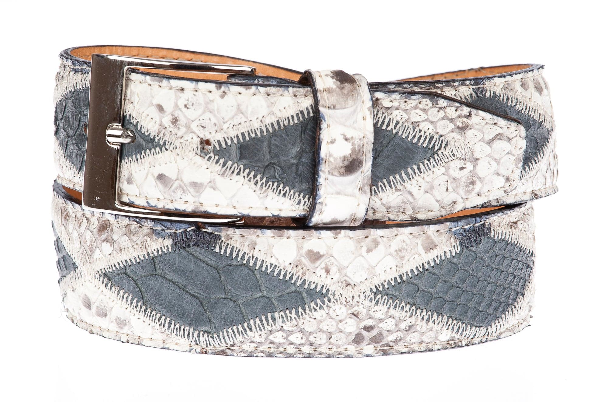 BRUXELLES: cintura uomo in pitone, bicolore a rombi, CITES, colore: ROCCIA / BLU, Made in Italy