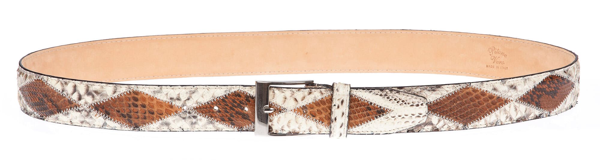 BRUXELLES: cintura uomo in pitone, bicolore e rombi, CITES, colore: ROCCIA / MARRONE, Made in Italy