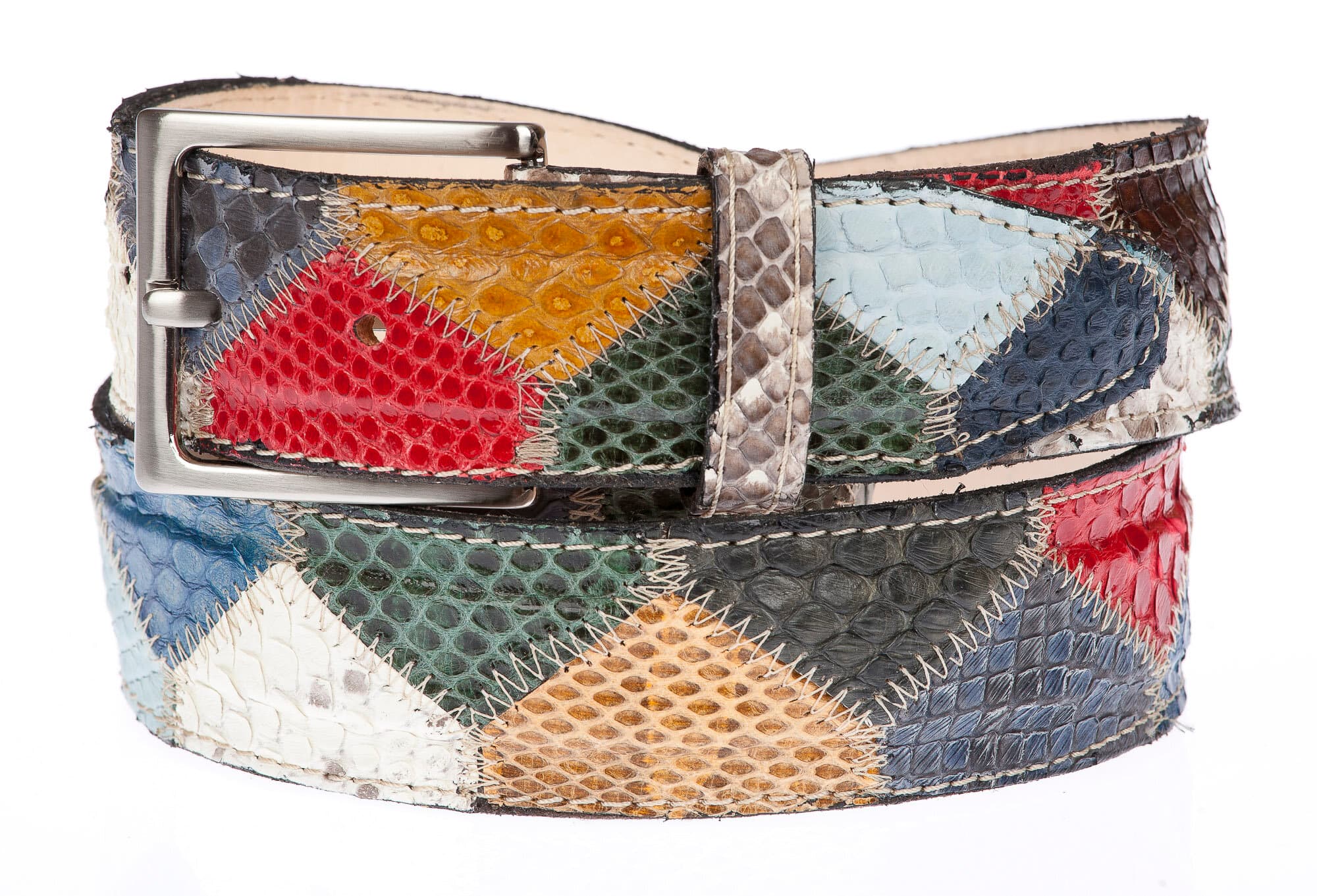 Cintura uomo/donna PRAGA C15, pitone certificato CITES, MULTICOLOR, CHIAROSCURO, Made in Italy
