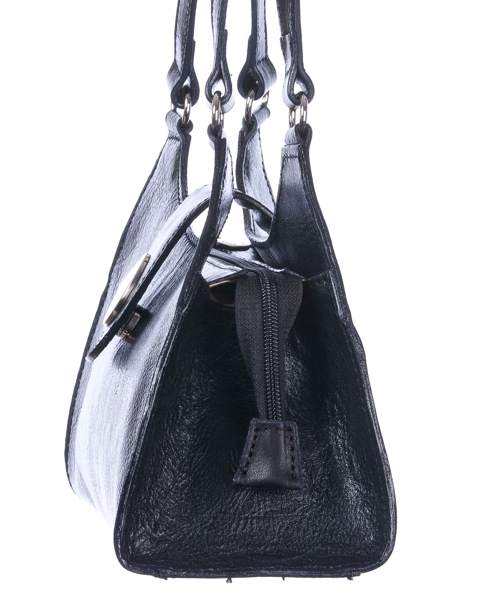 Borsa donna in vera pelle CHIAROSCURO mod. LUNA small colore NERO Made in Italy