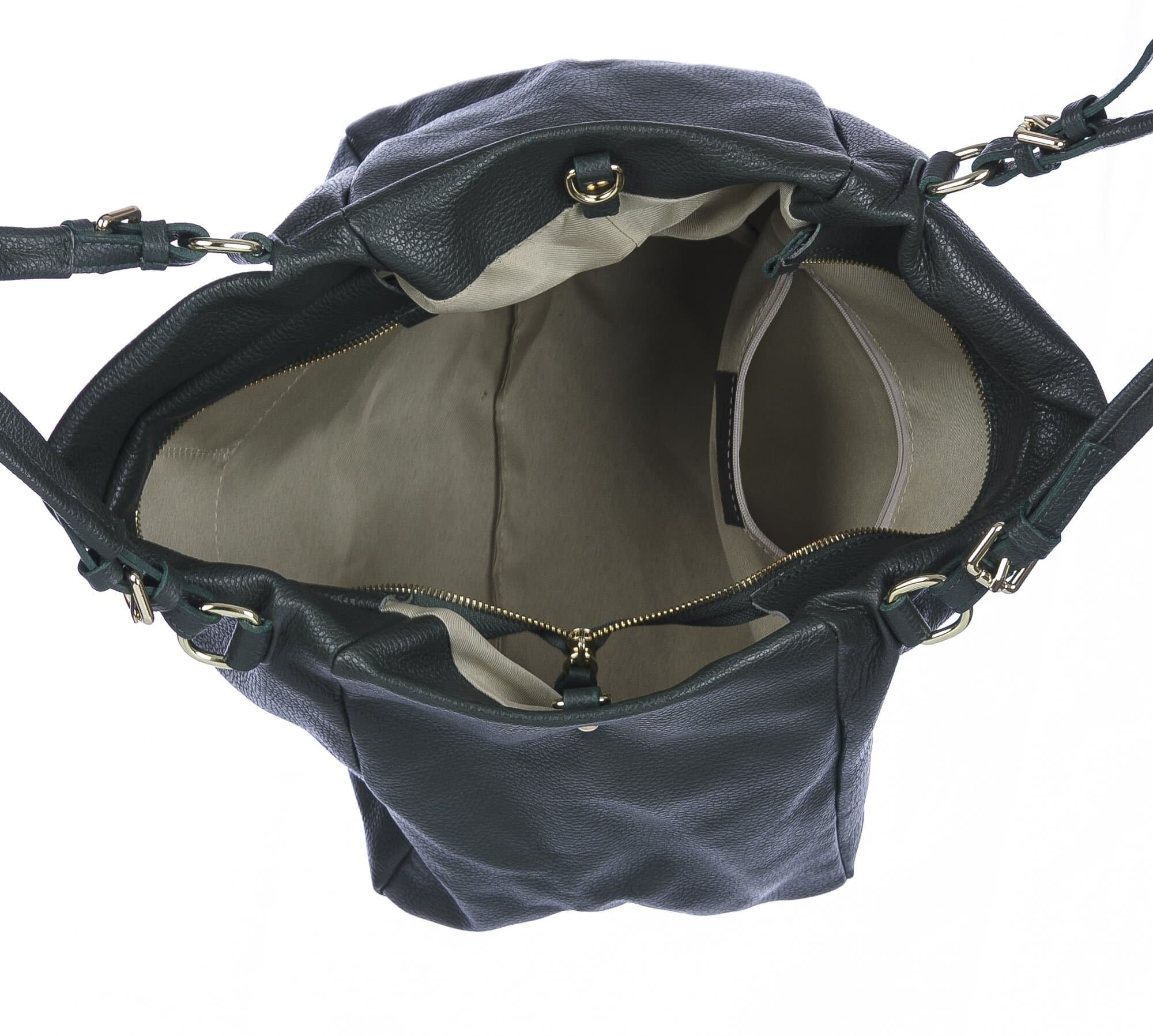 Borsa donna ELODY a spalla in vera pelle morbida, Colore NERO, CHIAROSCURO, Made in Italy