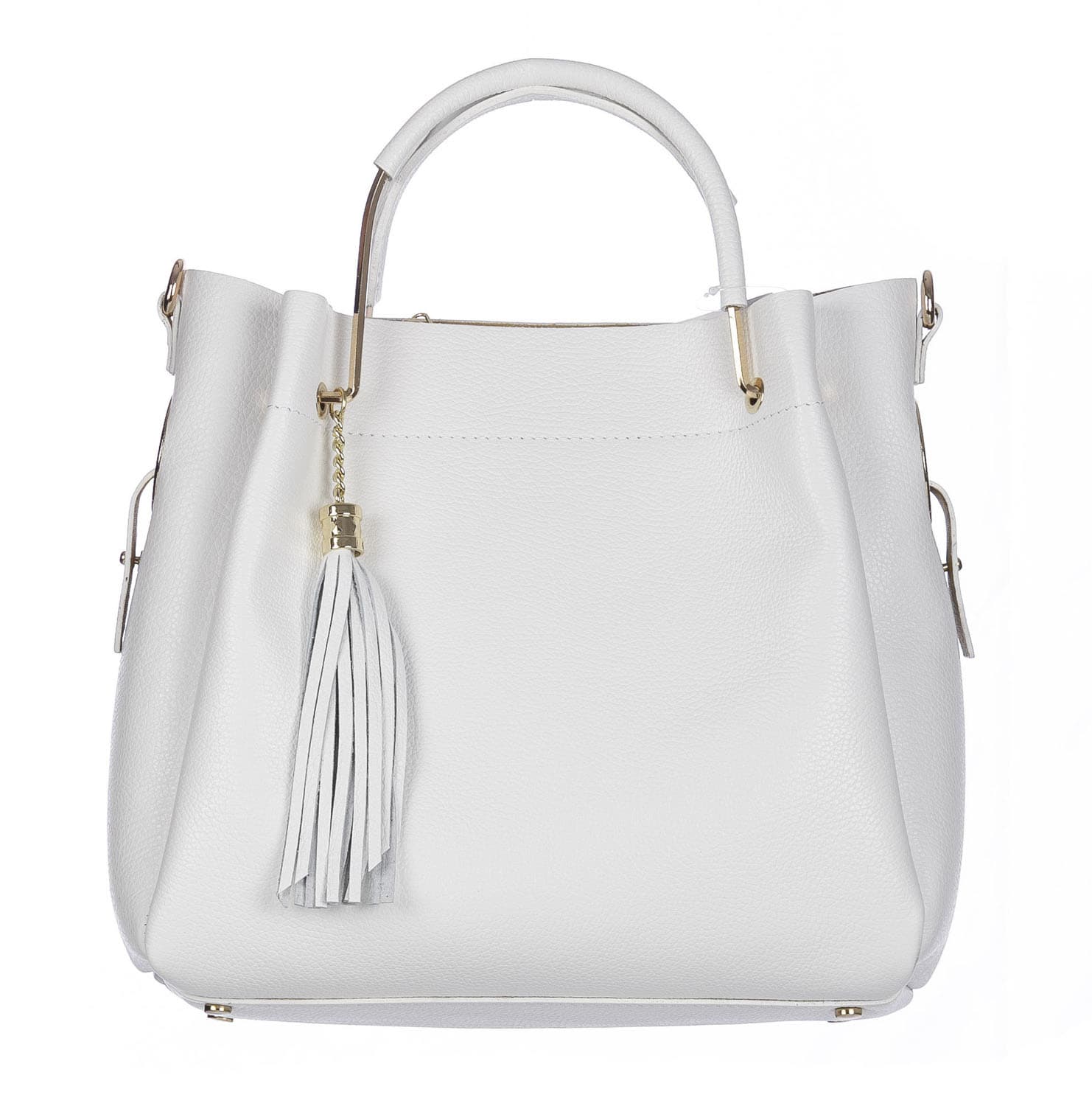 Borsa donna KAROLINA a spalla in vera pelle rigida, colore BIANCO, CHIARO SCURO, Made in Italy