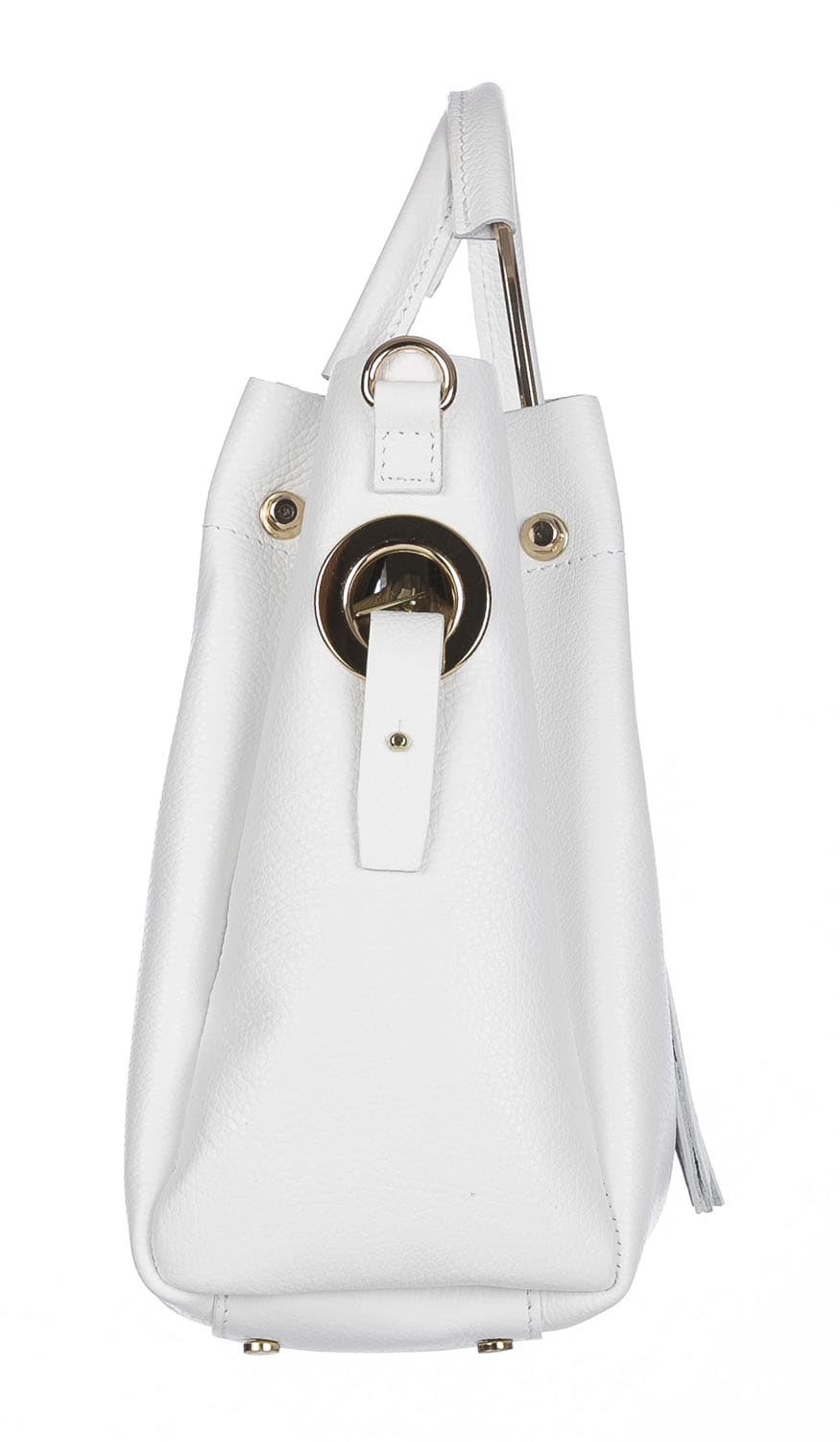 Borsa donna KAROLINA a spalla in vera pelle rigida, colore BIANCO, CHIARO SCURO, Made in Italy