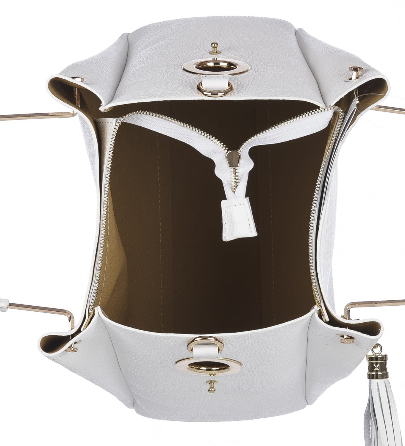Borsa donna KAROLINA a spalla in vera pelle rigida, colore BIANCO, CHIARO SCURO, Made in Italy