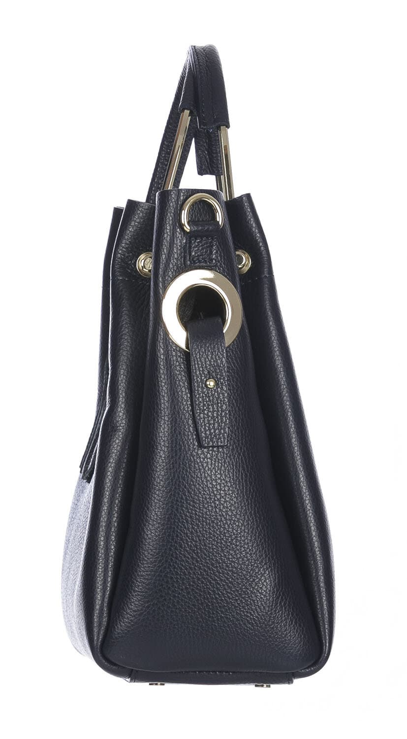 Borsa donna KAROLINA a spalla in vera pelle rigida, colore BLU SCURO, CHIARO SCURO, Made in Italy