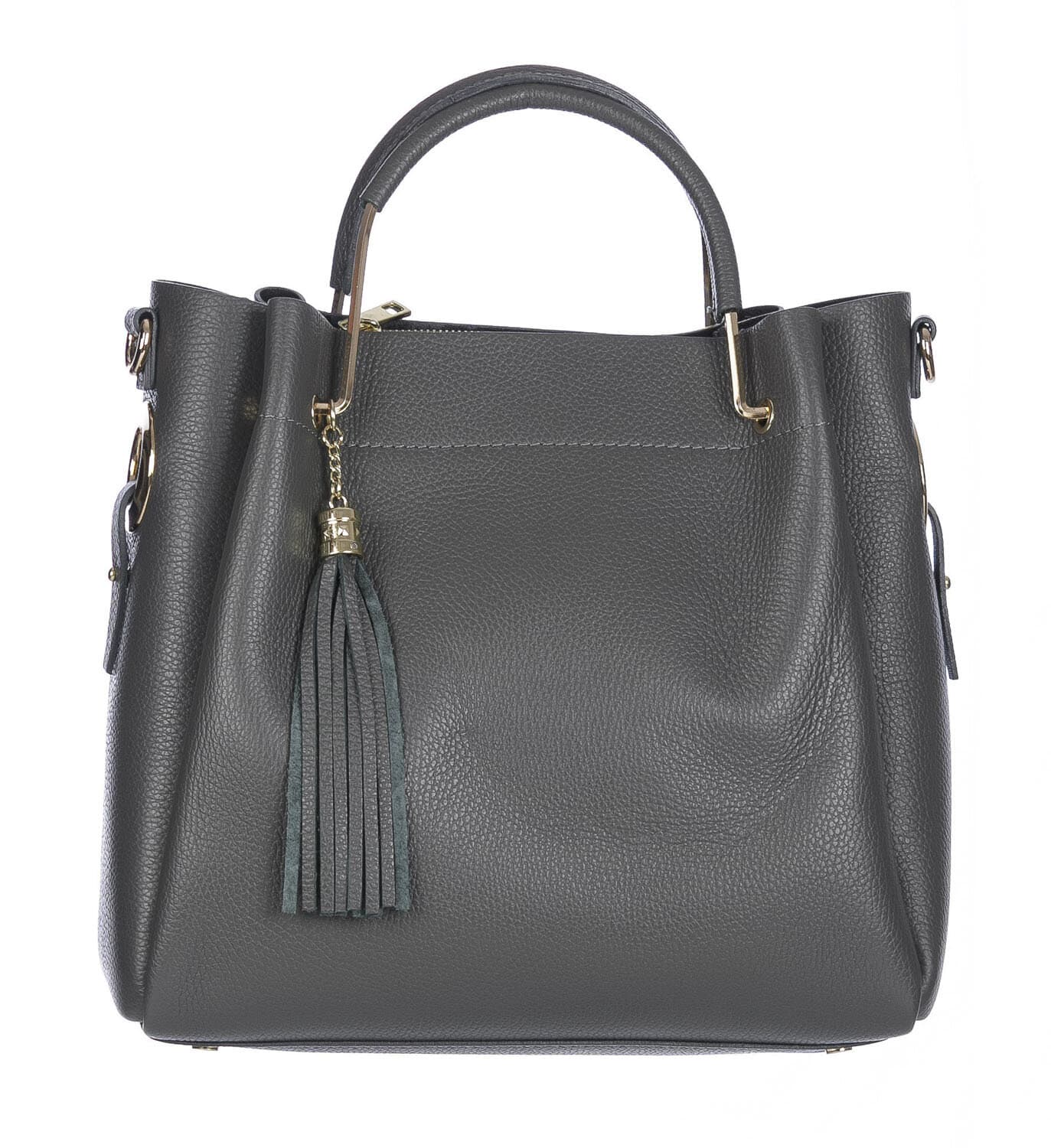 Borsa donna KAROLINA a spalla in vera pelle rigida, colore GRIGIO, CHIARO SCURO, Made in Italy
