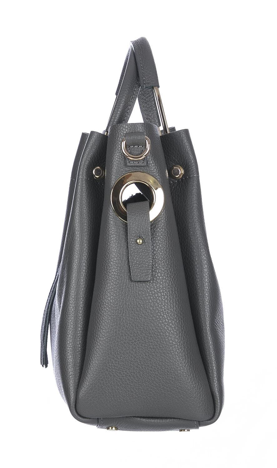 Borsa donna KAROLINA a spalla in vera pelle rigida, colore GRIGIO, CHIARO SCURO, Made in Italy