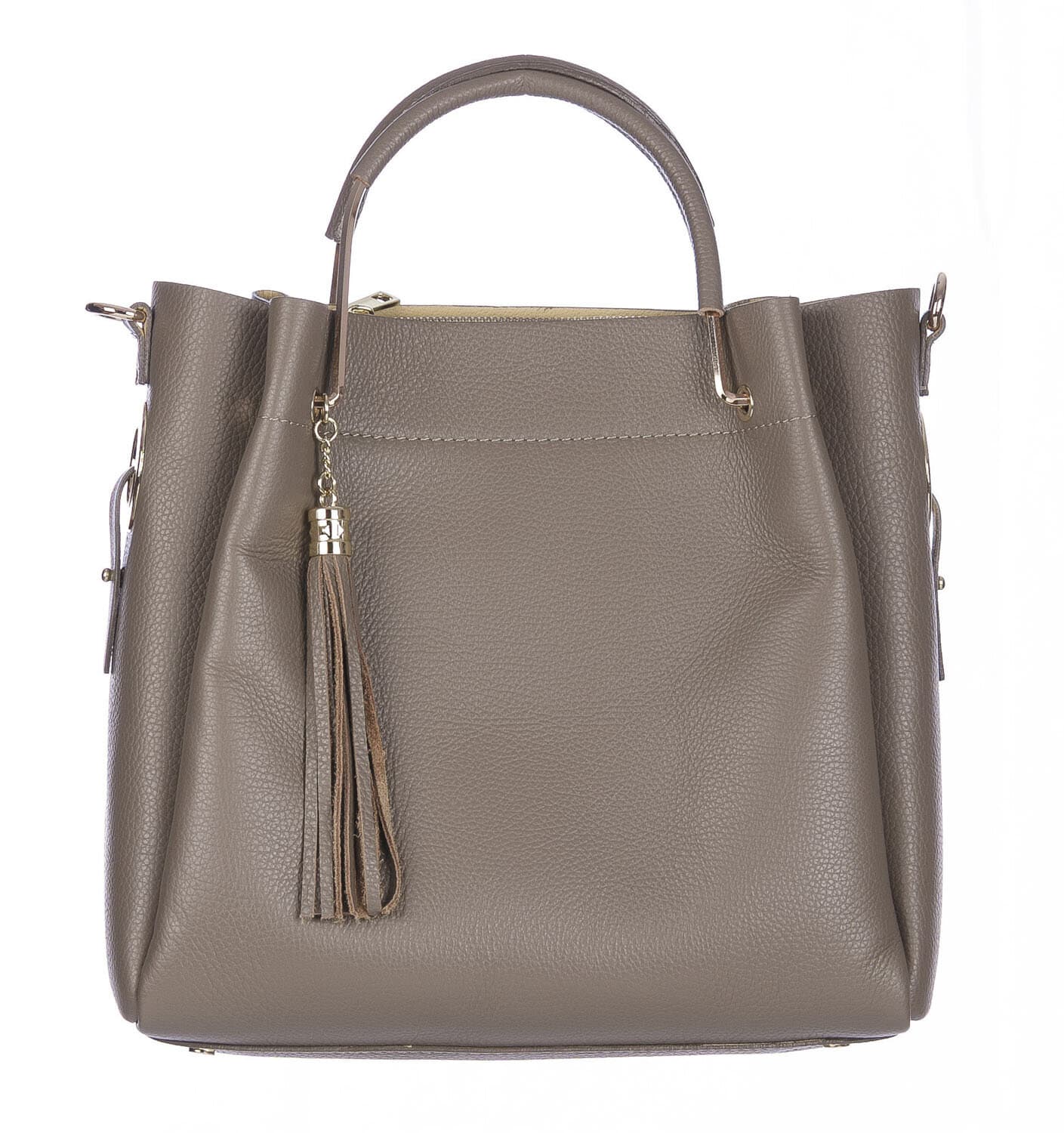 Borsa donna KAROLINA a spalla in vera pelle rigida, colore BEIGE, CHIARO SCURO, Made in Italy