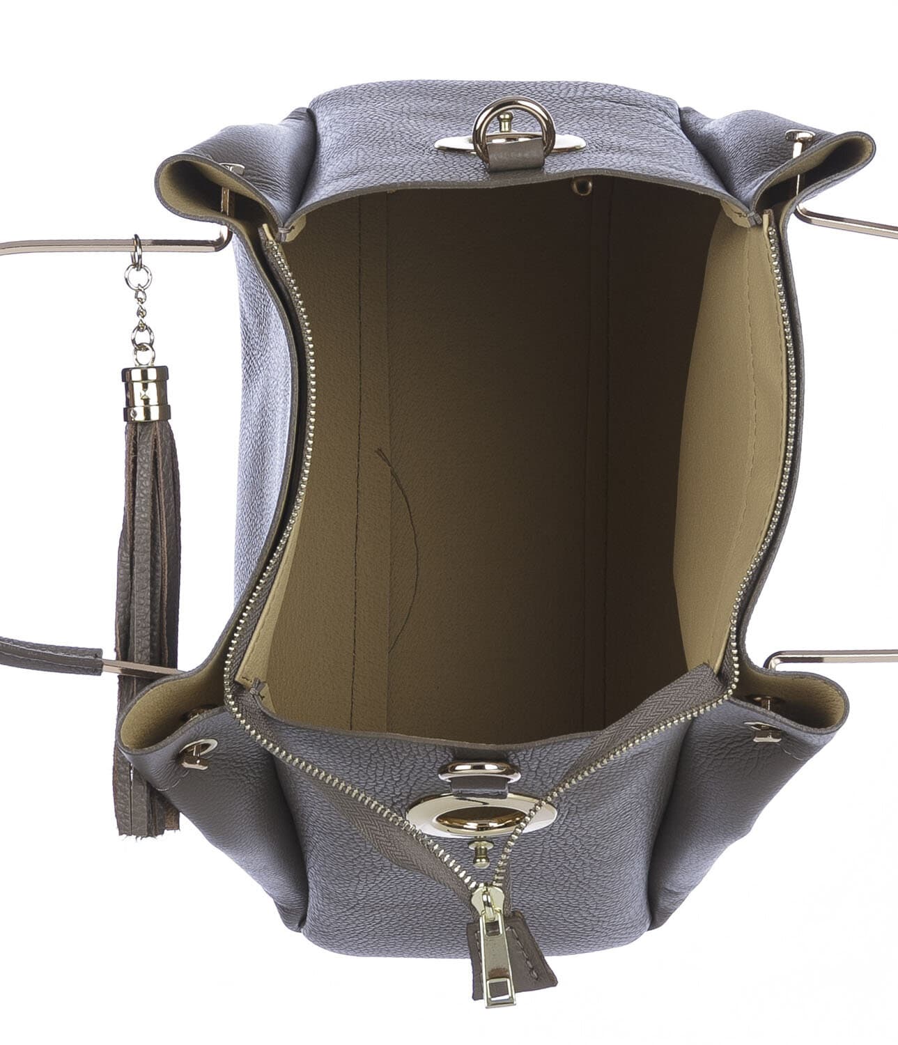 Borsa donna KAROLINA a spalla in vera pelle rigida, colore BEIGE, CHIARO SCURO, Made in Italy